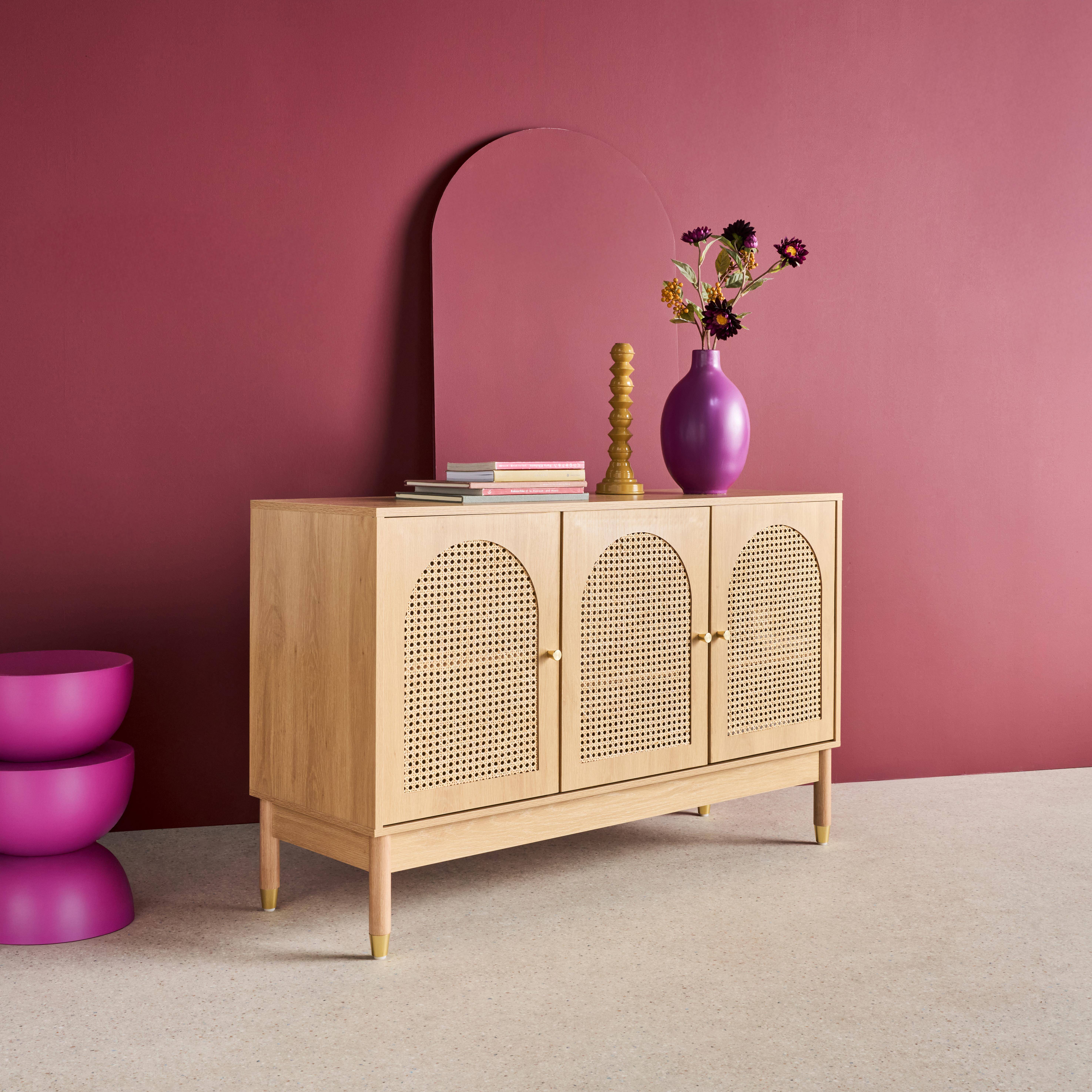 Aparador decor madeira e palhinha 3 portas, 120cm, Judith, Natural, 120x40x75 cm,sweeek,Photo2