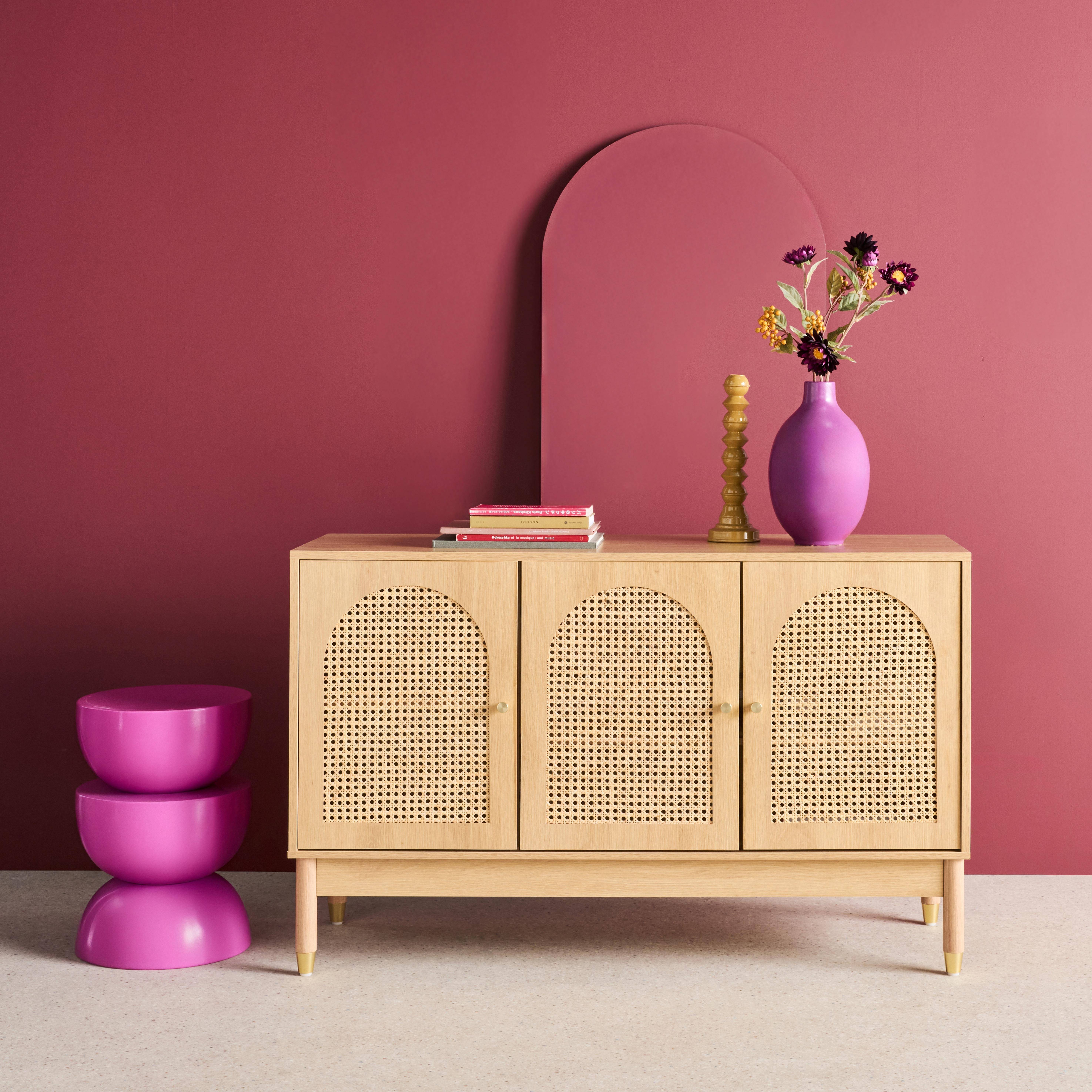 Buffet décor bois et cannage 3 portes teinte naturelle 120 x 40 x 75 cm - Judith Photo1