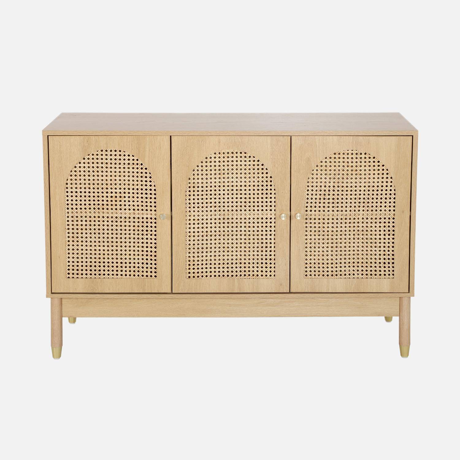 Buffet décor bois et cannage 3 portes teinte naturelle 120 x 40 x 75 cm - Judith Photo2