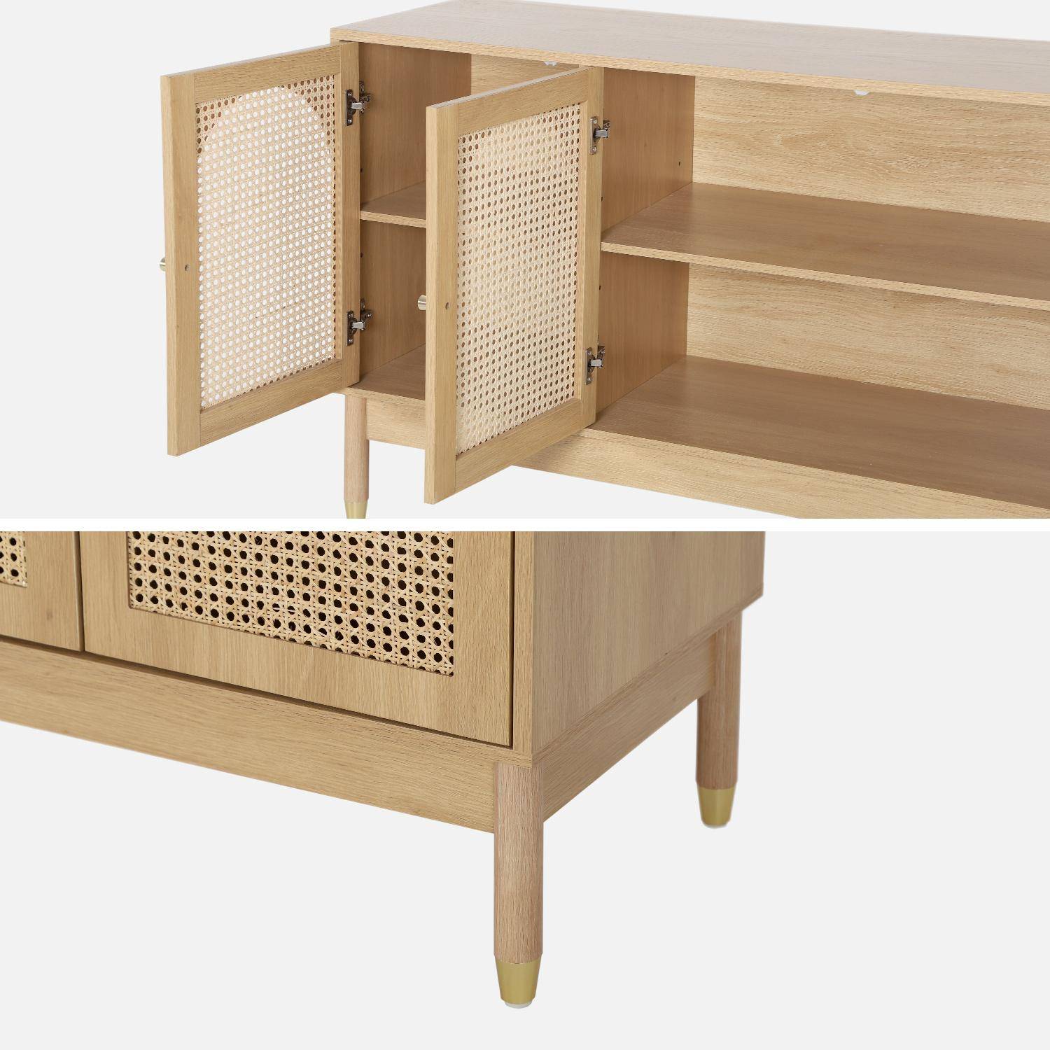 Buffet décor bois et cannage 3 portes teinte naturelle 120 x 40 x 75 cm - Judith Photo4