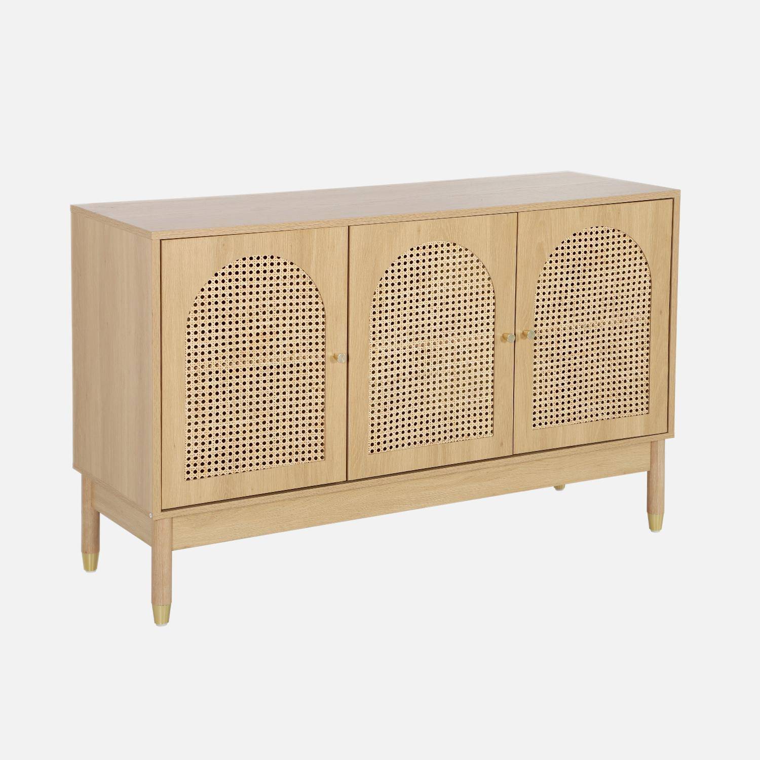 Buffet décor bois et cannage 3 portes teinte naturelle 120 x 40 x 75 cm - Judith Photo1