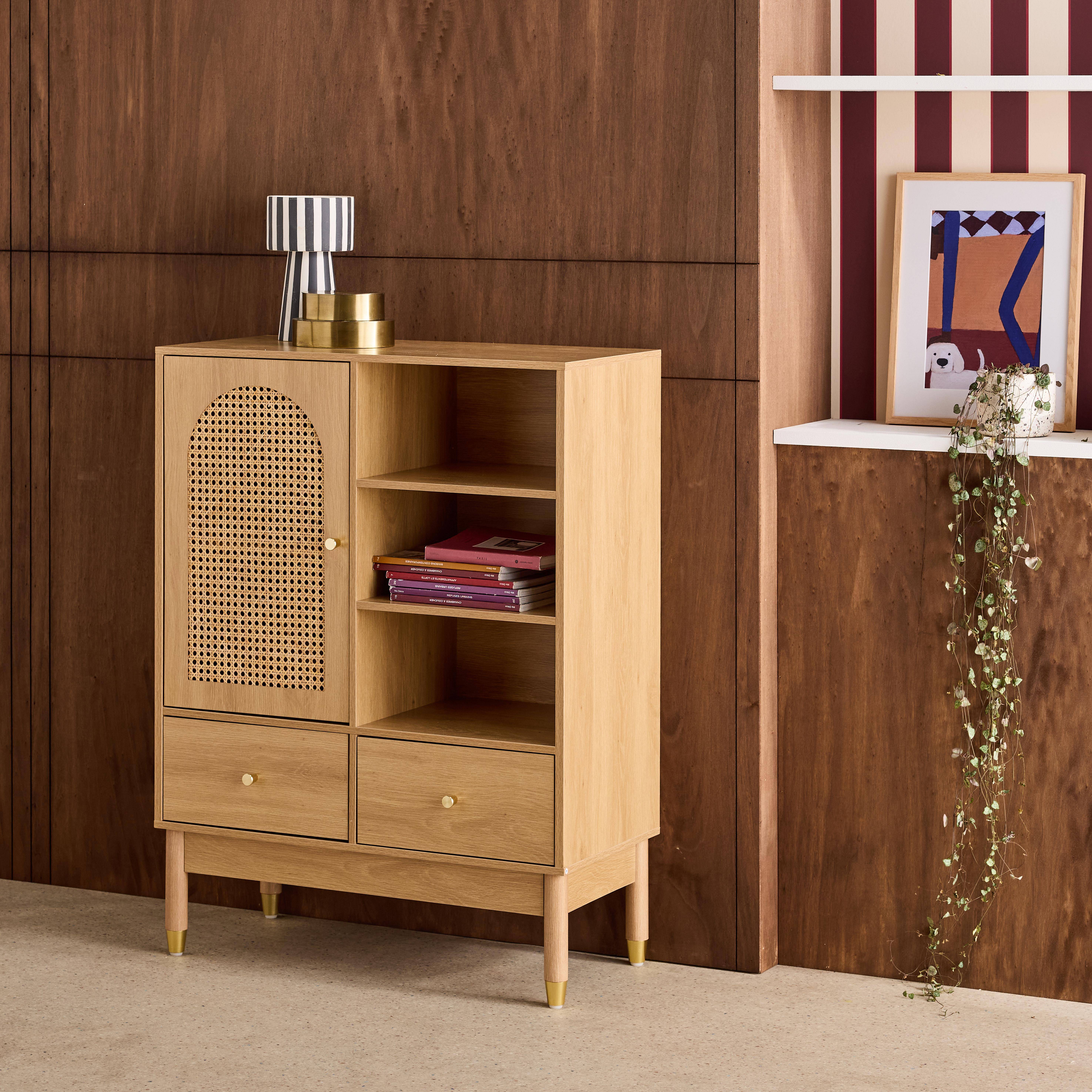 Credenza decorativa in legno e canna 1 anta 75cm Marrone naturale - 75x35x100 cm Photo3