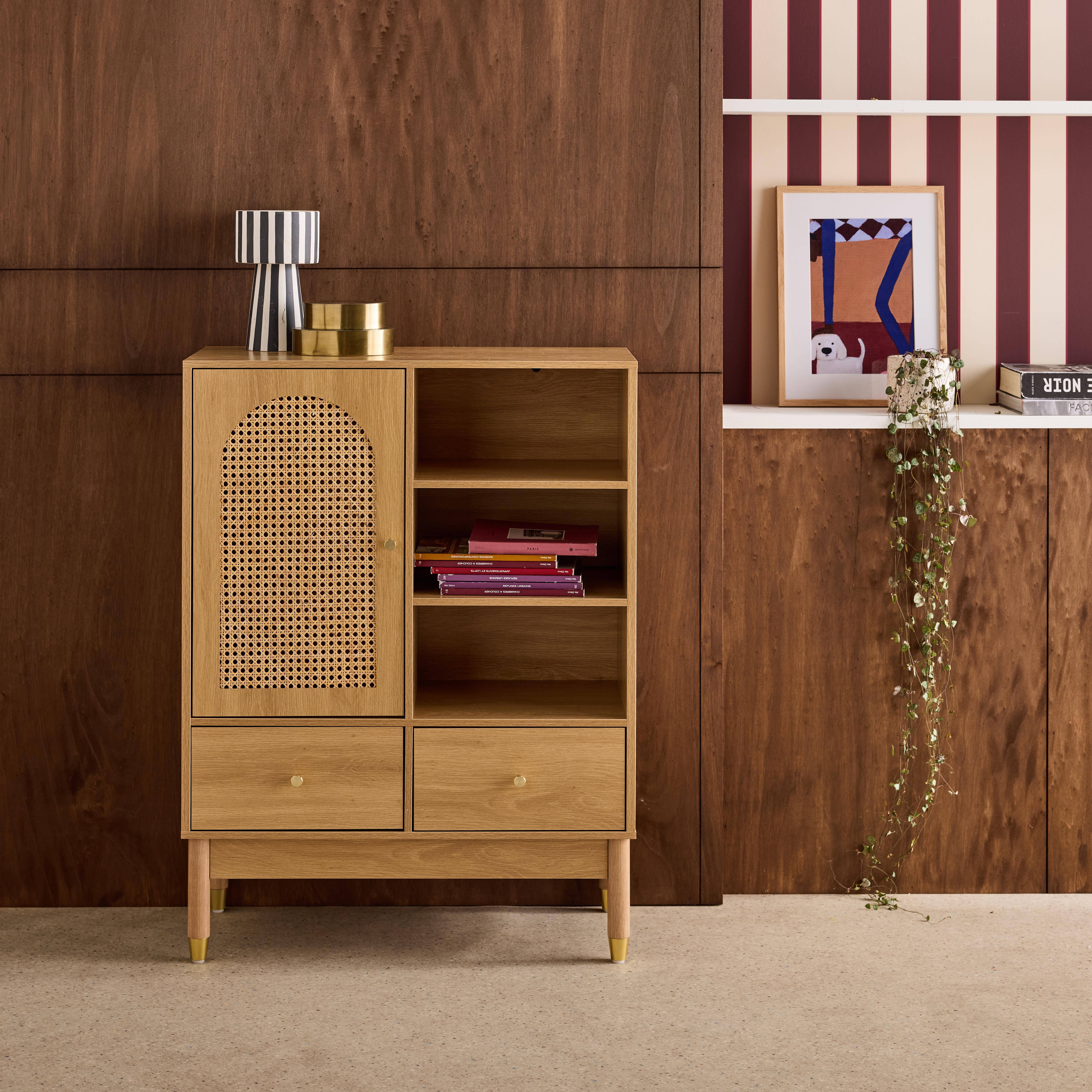 Credenza decorativa in legno e canna 1 anta 75cm Marrone naturale - 75x35x100 cm,sweeek,Photo1