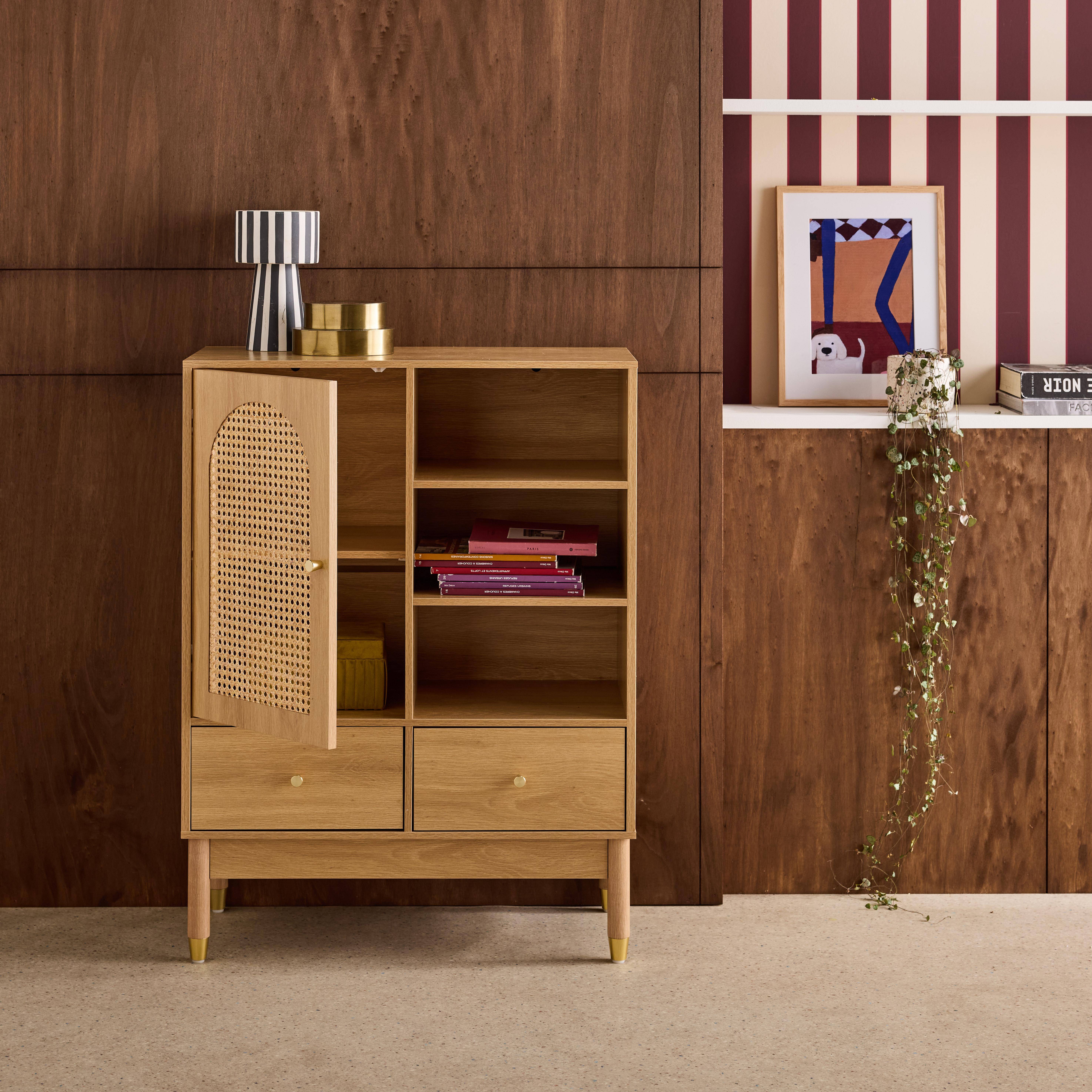 Credenza decorativa in legno e canna 1 anta 75cm Marrone naturale - 75x35x100 cm,sweeek,Photo2