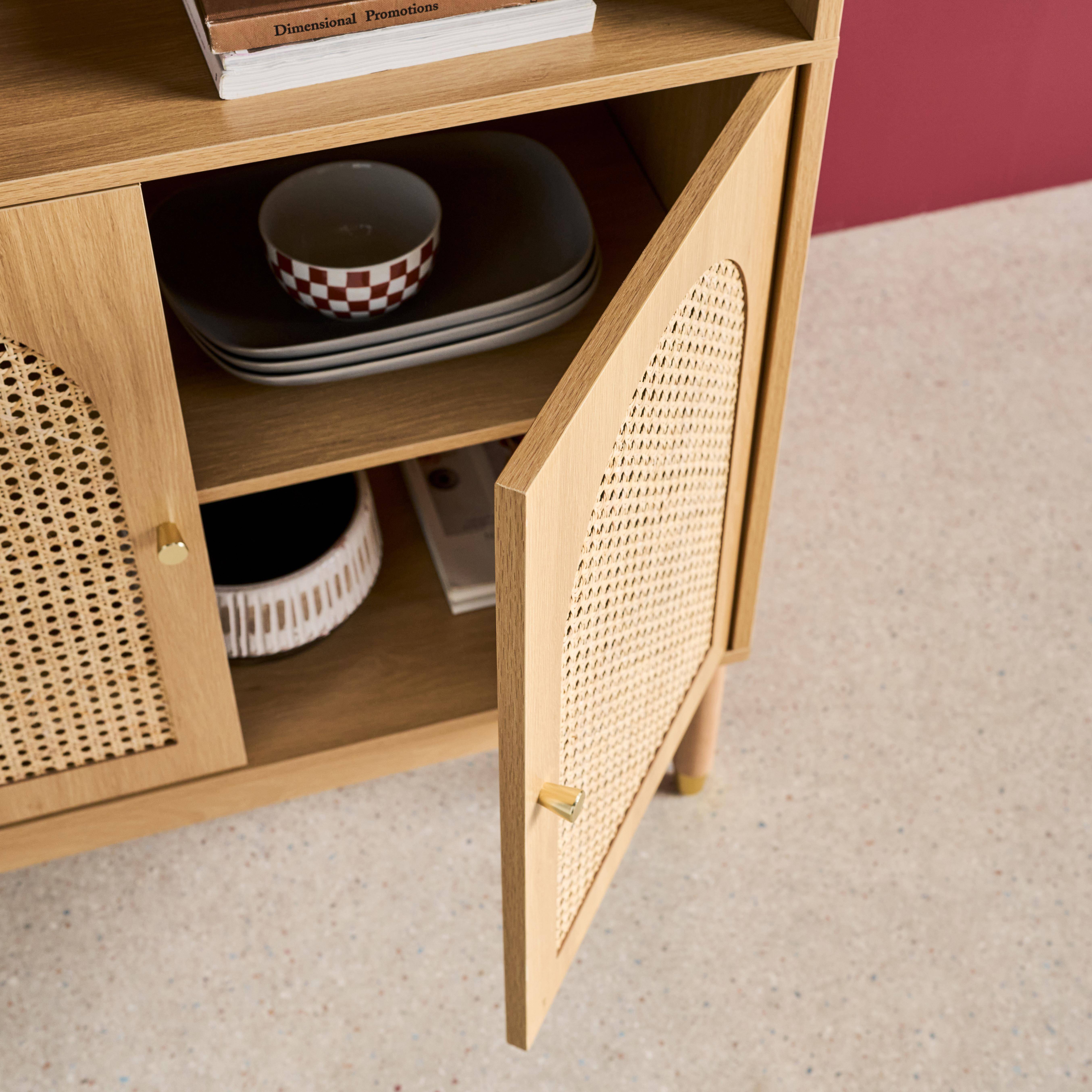 Estante biblioteca decoração madeira e palhinha, 4 níveis e 2 portas, Judith, Natural, 80x40x178 cm,sweeek,Photo6