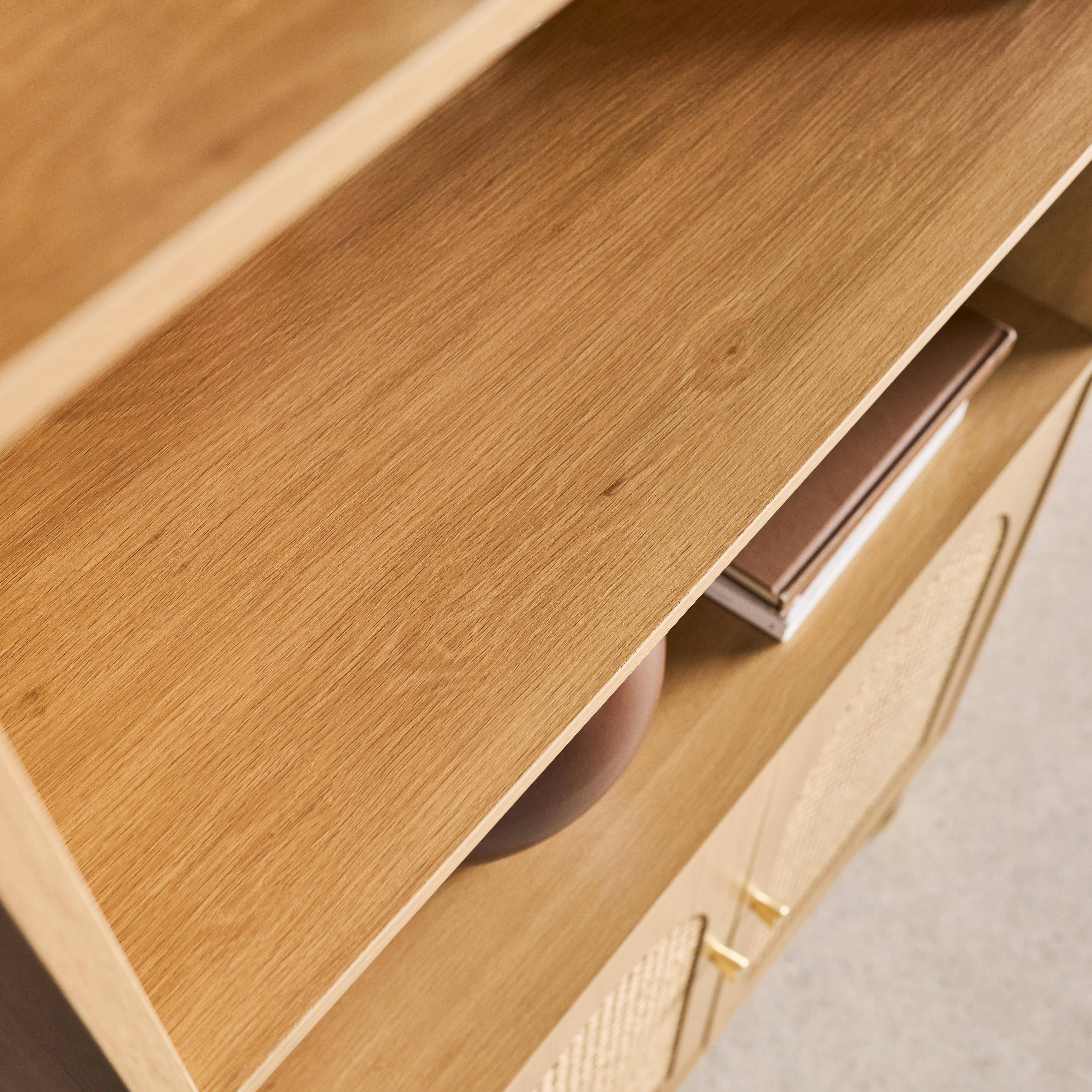 Estante biblioteca decoração madeira e palhinha, 4 níveis e 2 portas, Judith, Natural, 80x40x178 cm,sweeek,Photo5