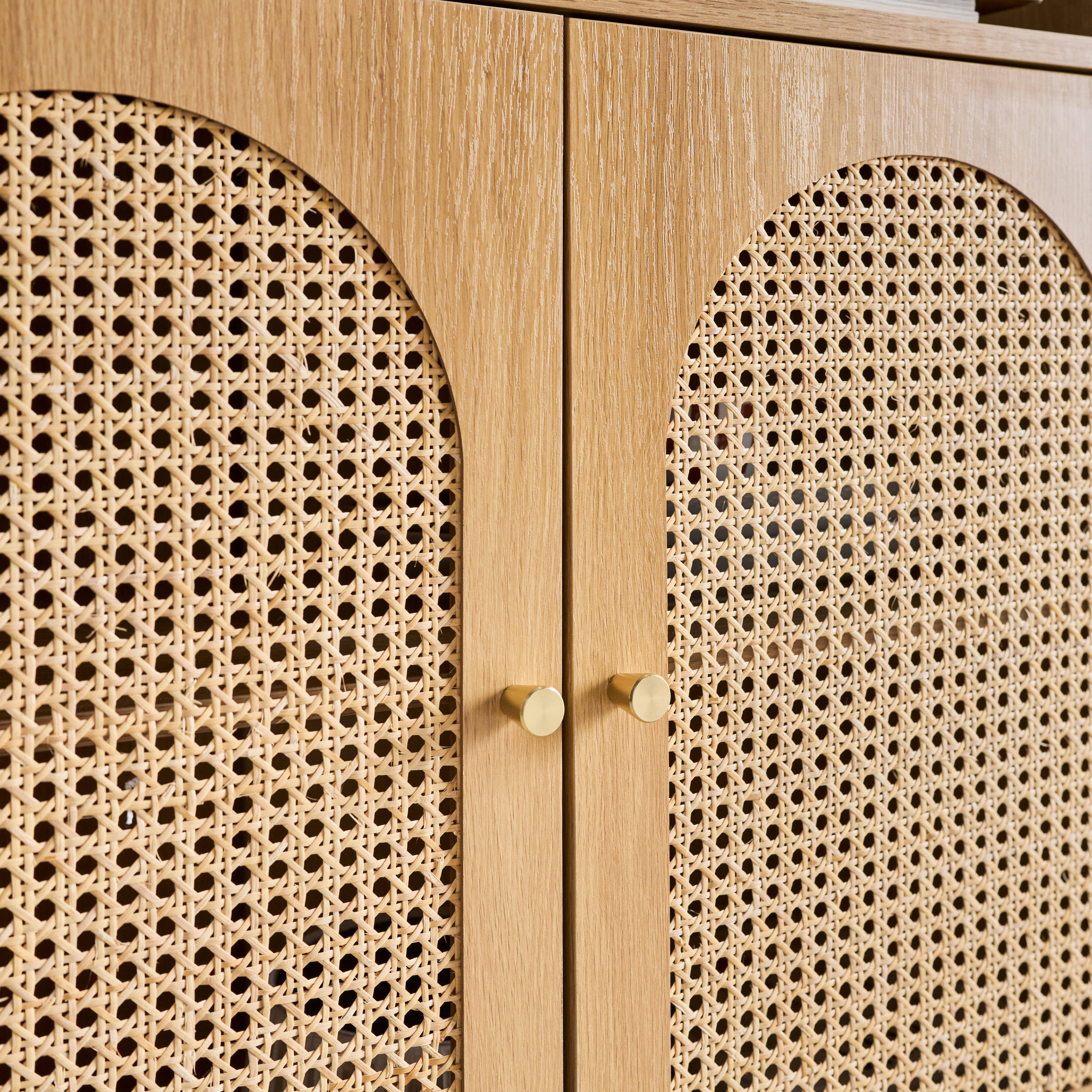 Estante biblioteca decoração madeira e palhinha, 4 níveis e 2 portas, Judith, Natural, 80x40x178 cm Photo3