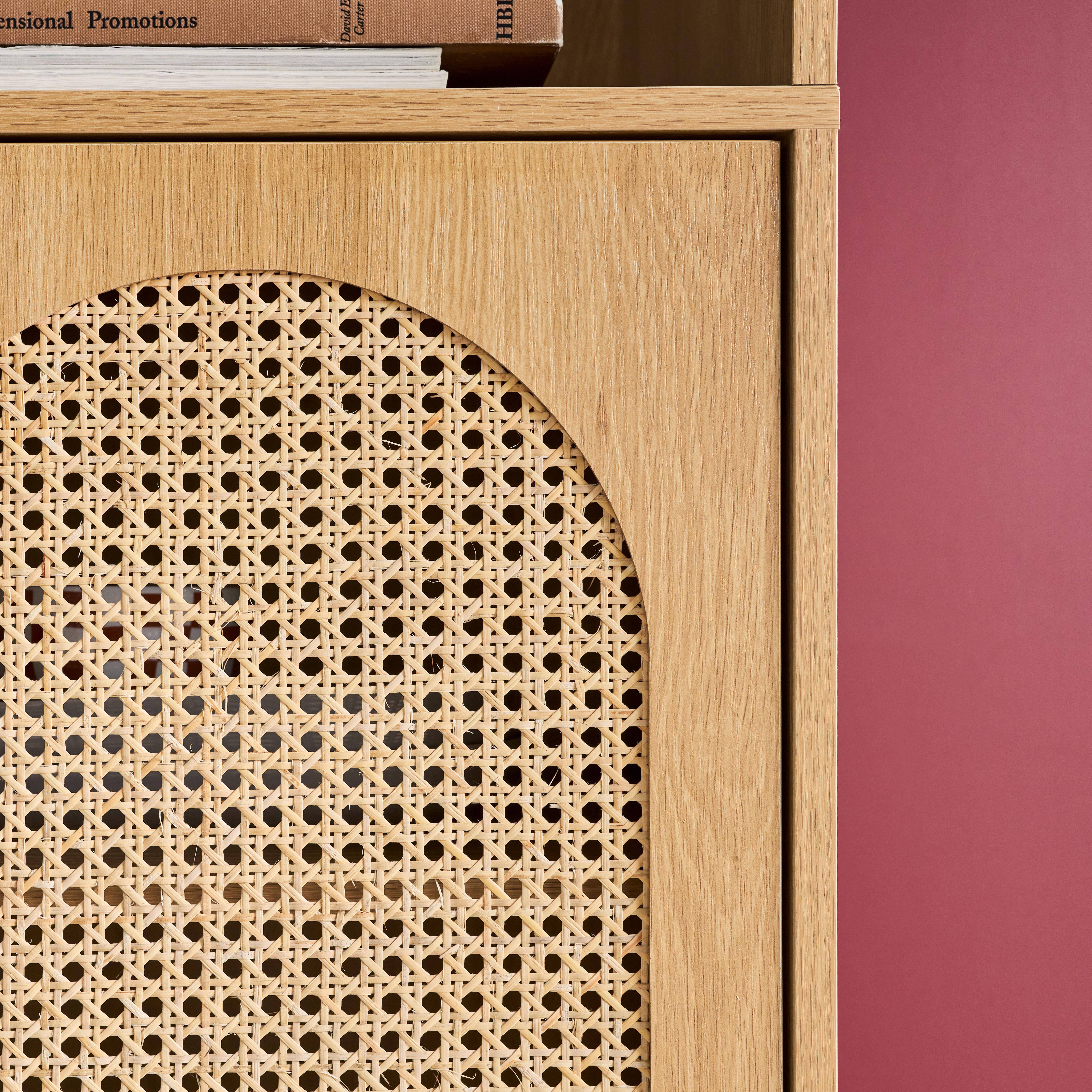 Estante biblioteca decoração madeira e palhinha, 4 níveis e 2 portas, Judith, Natural, 80x40x178 cm Photo4