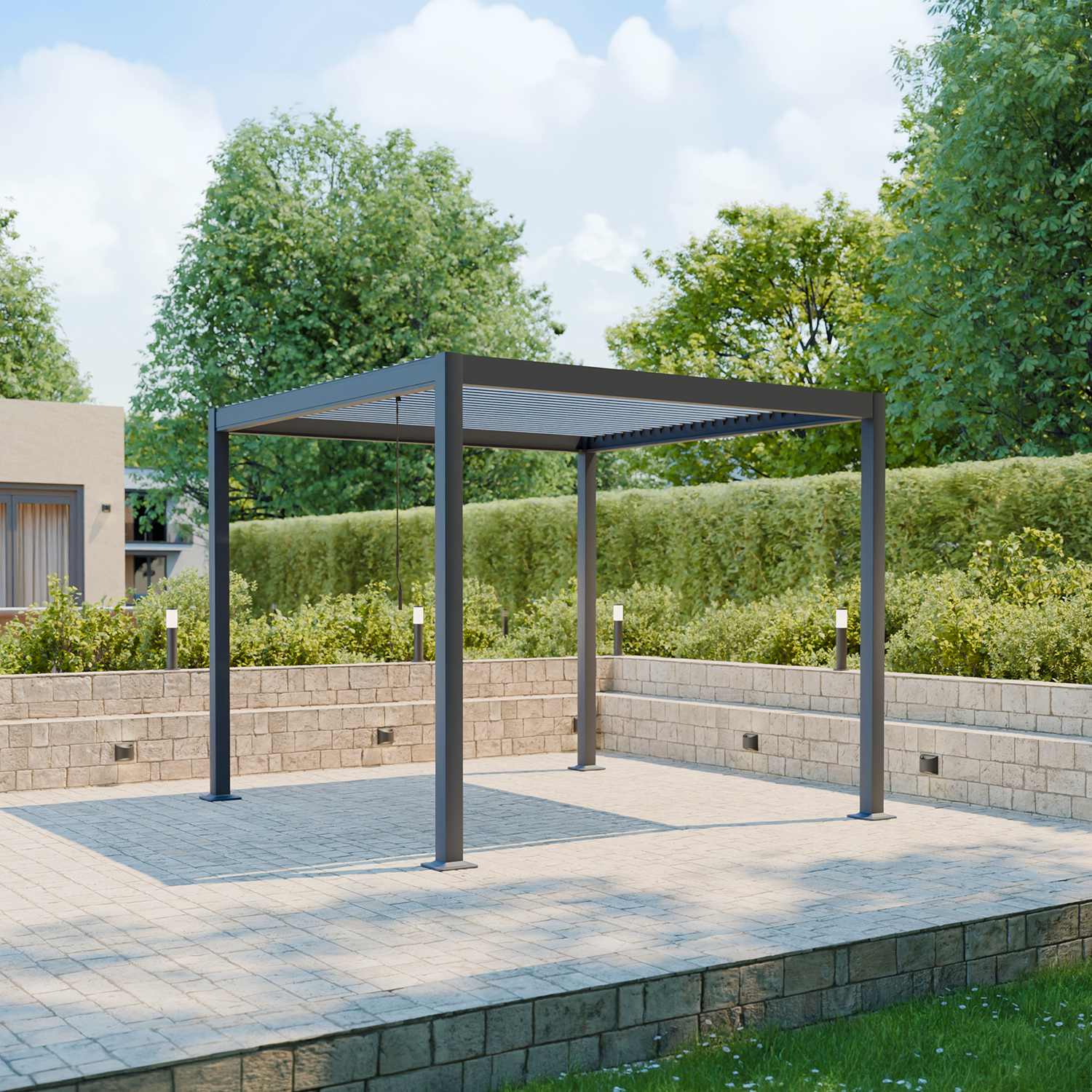 Pergola bioklimatyczna antracyt aluminium i stal regulowane lamele 3x3m Flash,sweeek,Photo1
