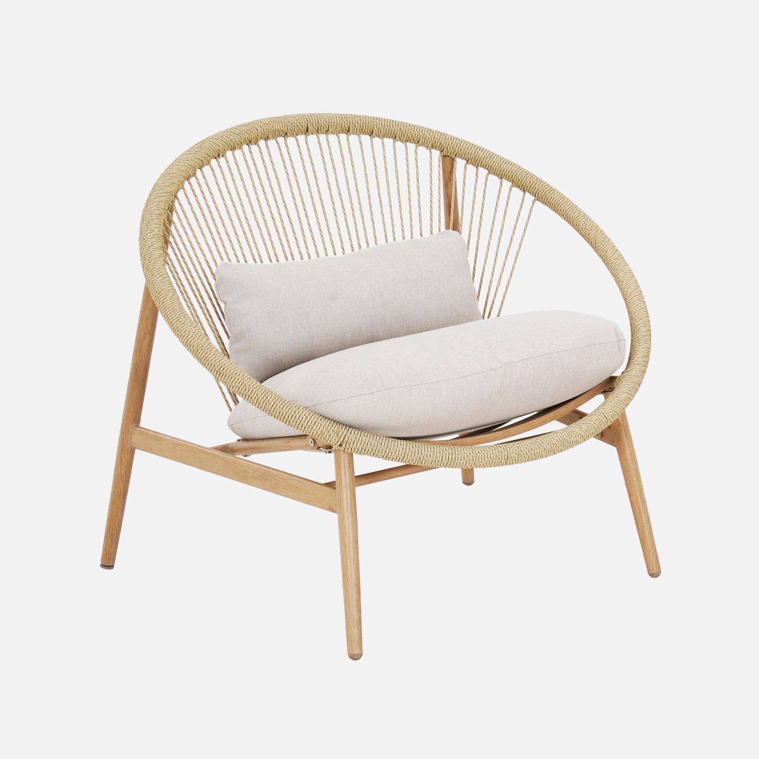 Cojunto de jardín con 2 sillones ratán y mesa de acero, 2 plazas, Narola, Beige, 92x80x75 cm Photo2