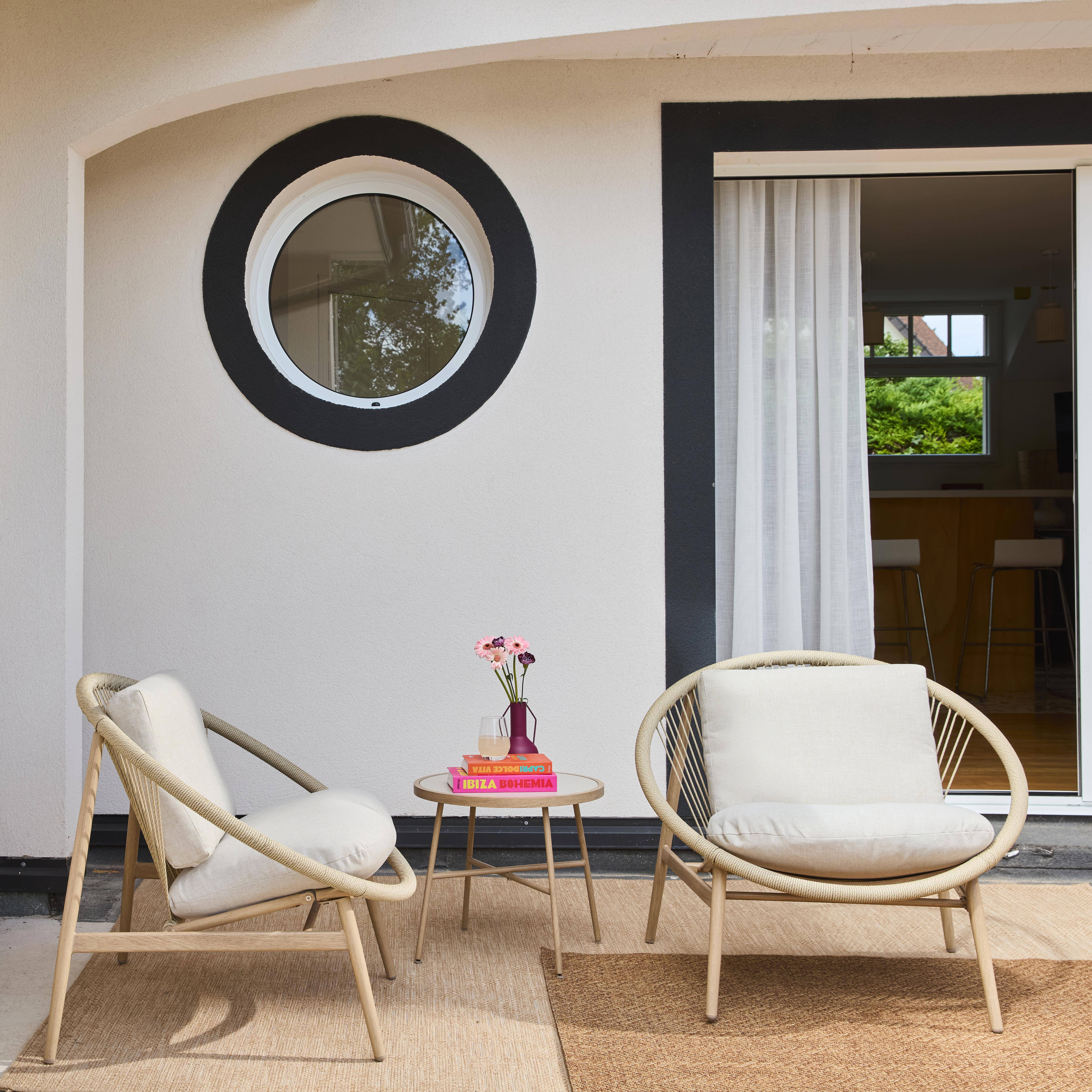 2er-Set Gartensessel mit Tisch, aus Stahl und Rattan, beige, 79 x 92 x 79 cm - Narola Photo3