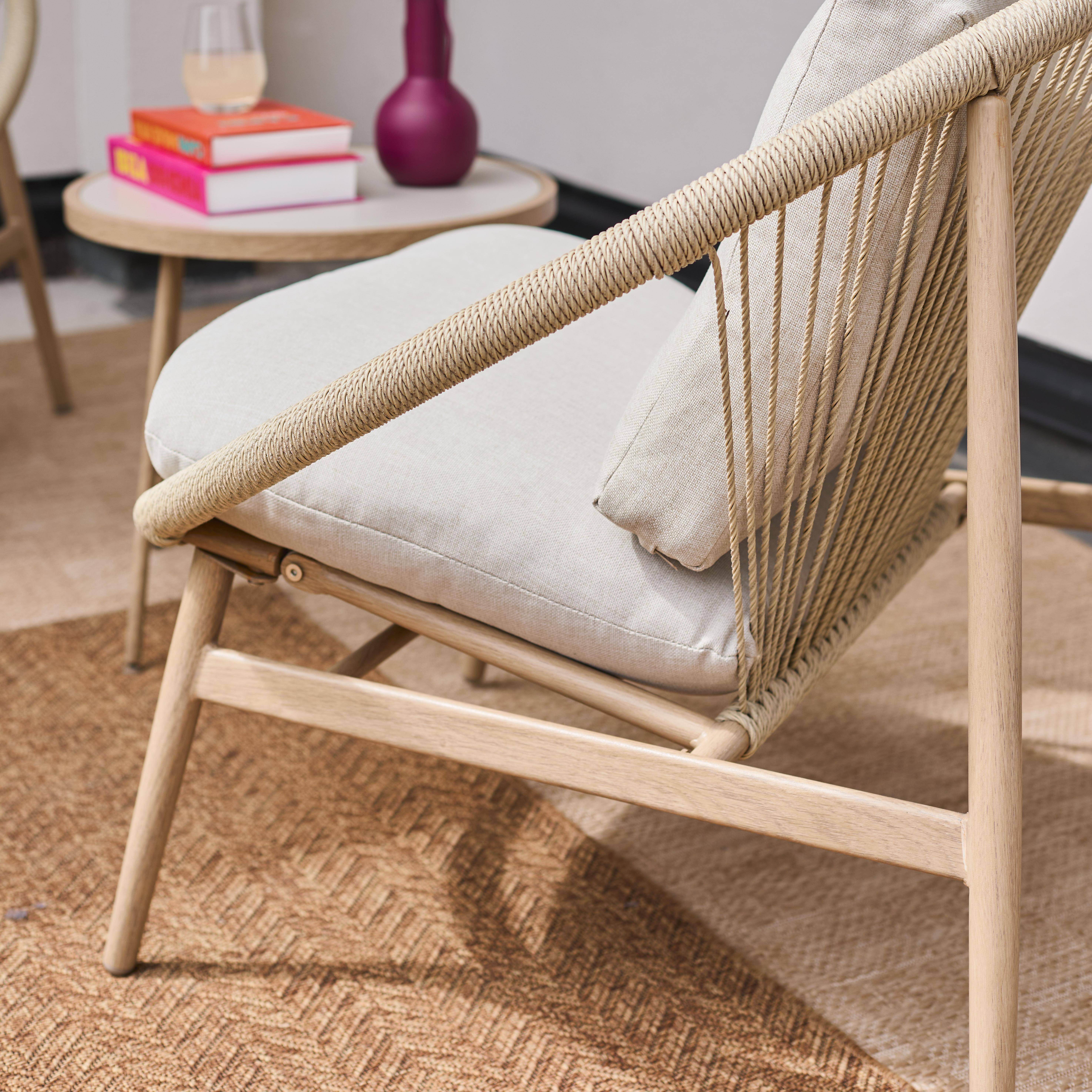 2er-Set Gartensessel mit Tisch, aus Stahl und Rattan, beige, 79 x 92 x 79 cm - Narola Photo4