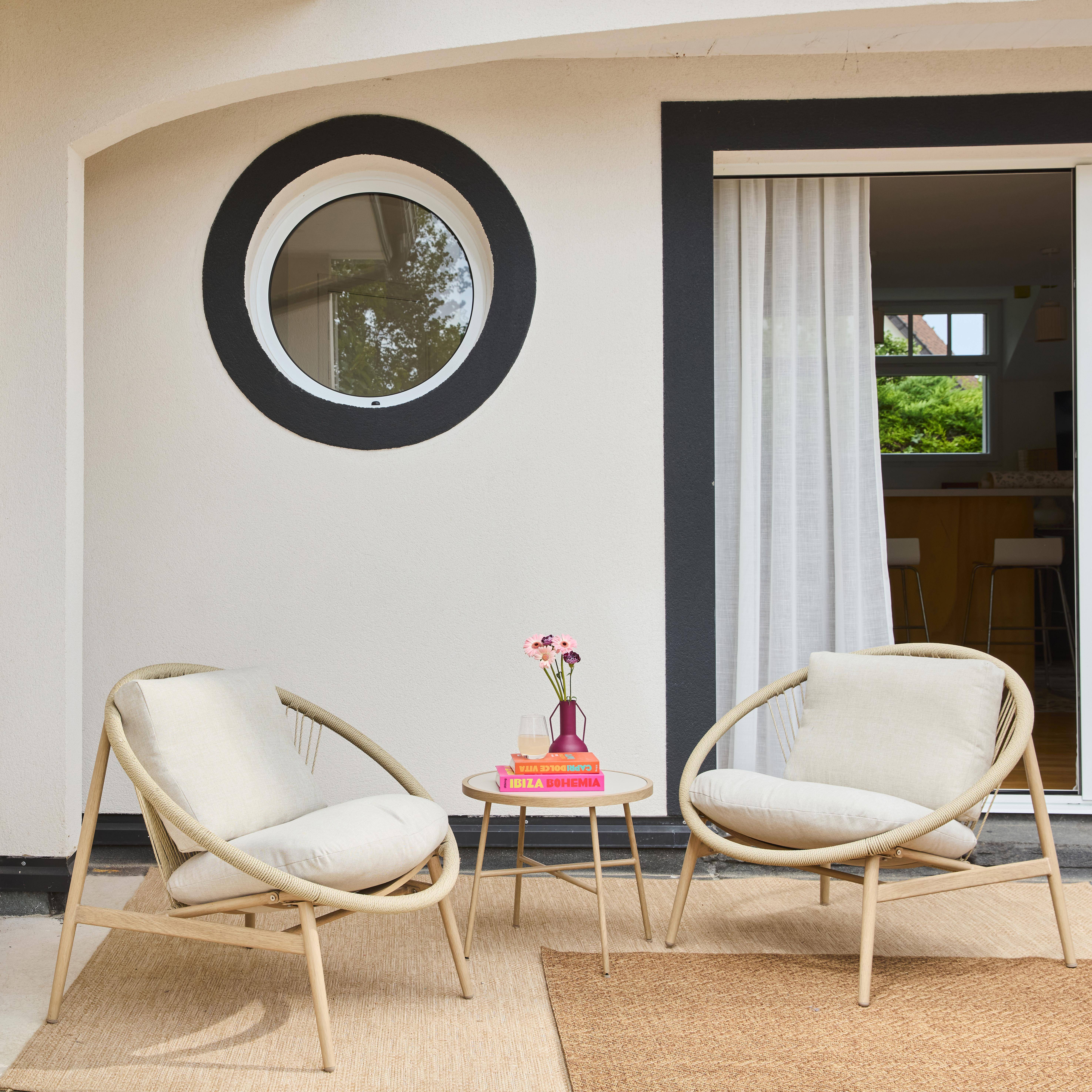 Conjunto de jardín con 2 sillones de ratán y mesa de acero, 2 plazas Beige - 92x80x75 cm Photo1