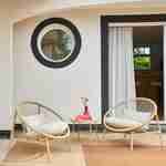 Set de 2 fauteuils de jardin avec table acier et rotin beige, 79x92x79cm - Narola Photo1 Set de 2 fauteuils de jardin avec table acier et rotin beige, 79x92x79cm - Narola Photo1