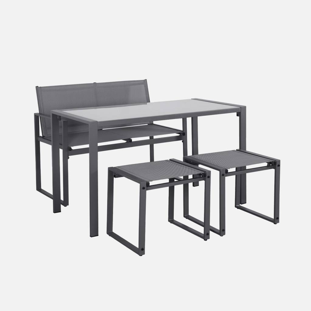Tavolo da giardino incastrabile in acciaio e textilene e 4 sedute, Antracite
