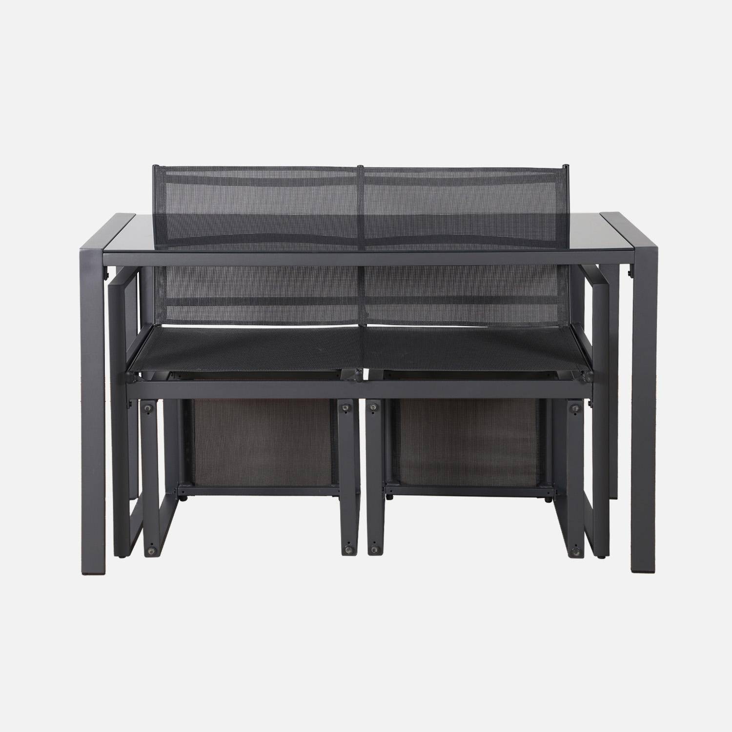 Tavolo da giardino incastrabile in acciaio e textilene e 4 sedute, Tavena, Antracite, 125x59.5x74 cm Photo2