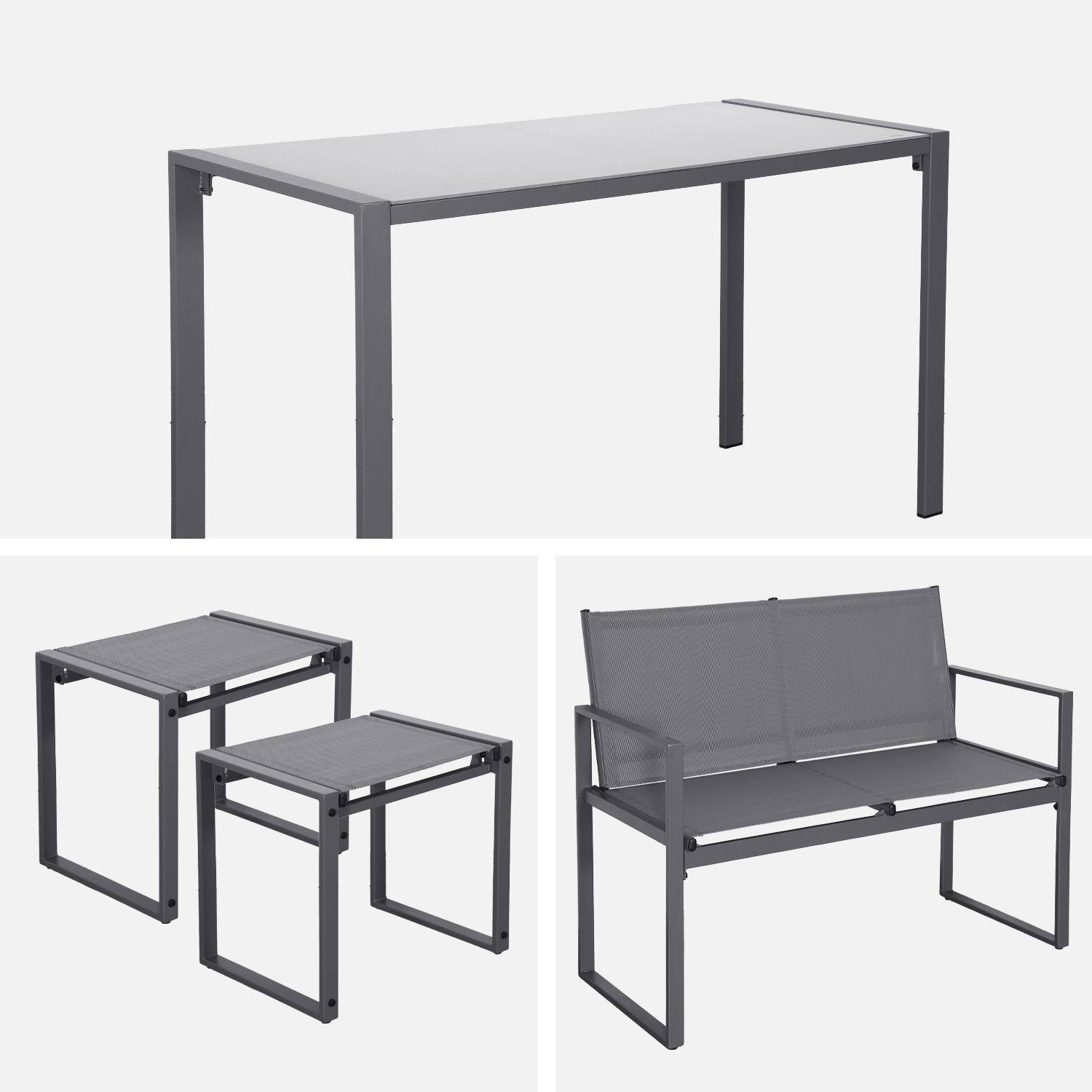 Tavolo da giardino incastrabile in acciaio e textilene e 4 sedute, Tavena, Antracite, 125x59.5x74 cm,sweeek,Photo3