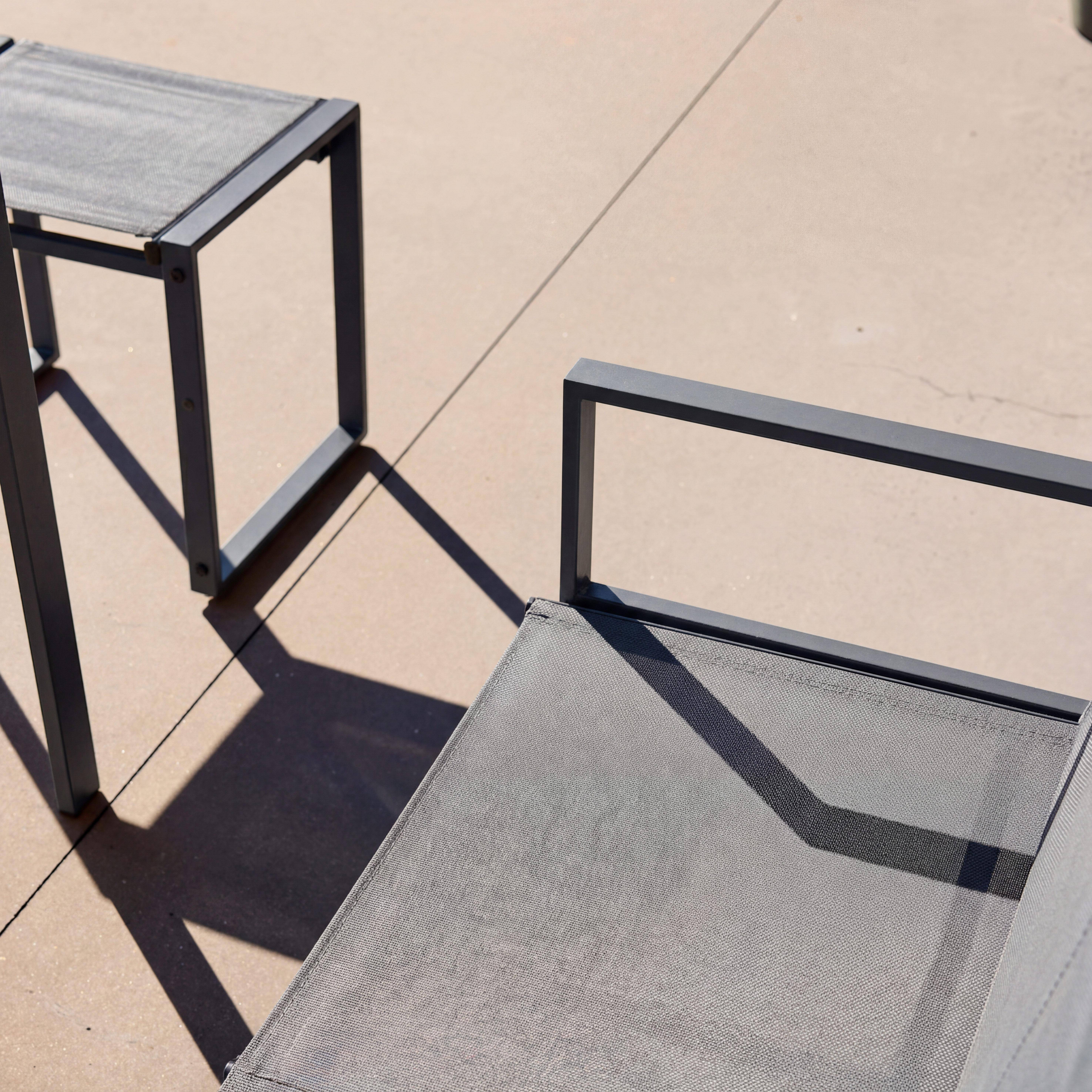 Verschachtelbare Garten-Essgruppe aus Stahl und Textilene anthrazit - Tisch 125 cm + 4 Sitze - Tavena,sweeek,Photo4