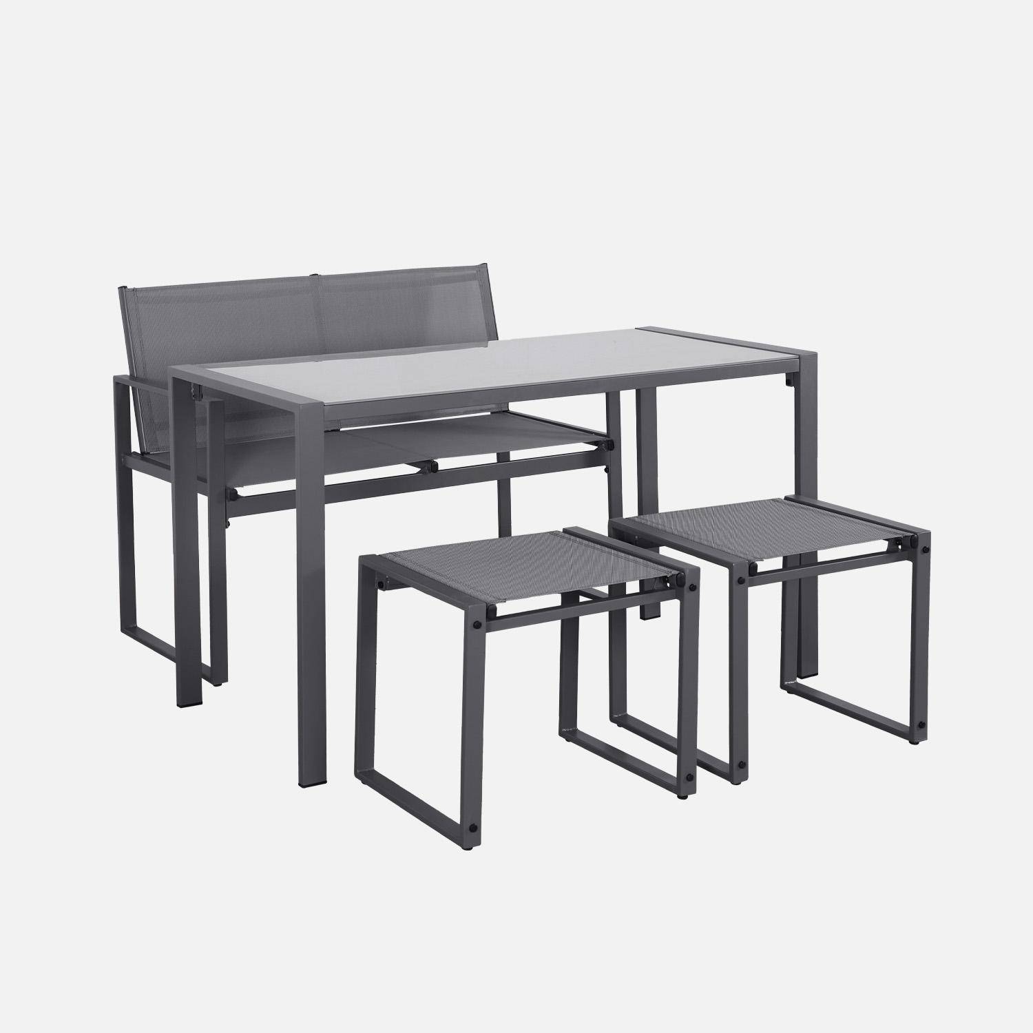 Tavolo da giardino incastrabile in acciaio e textilene e 4 sedute, Tavena, Antracite, 125x59.5x74 cm,sweeek,Photo1