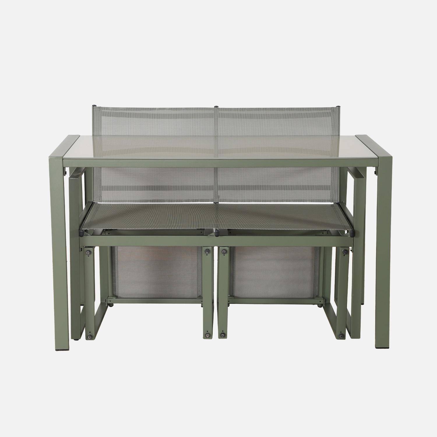 Tavolo da giardino incastrabile in acciaio e textilene e 4 sedute, Tavena, Verde kaki, 125x59.5x74 cm,sweeek,Photo2