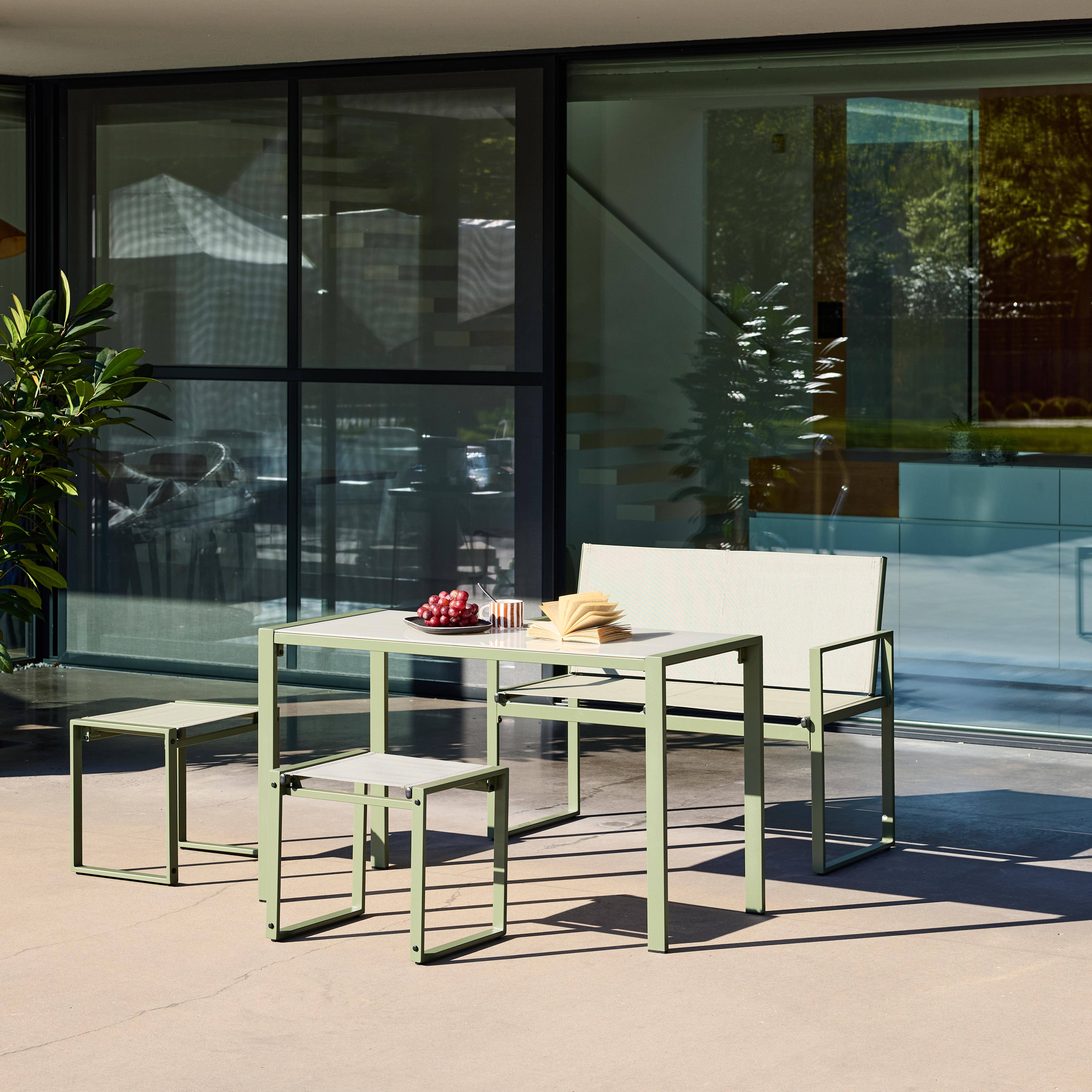 Tuintafel + 4 zitplaatsen inschuifbare set van staal en textileen kaki 125 x 55 x 74,5 cm- Tavena Photo3