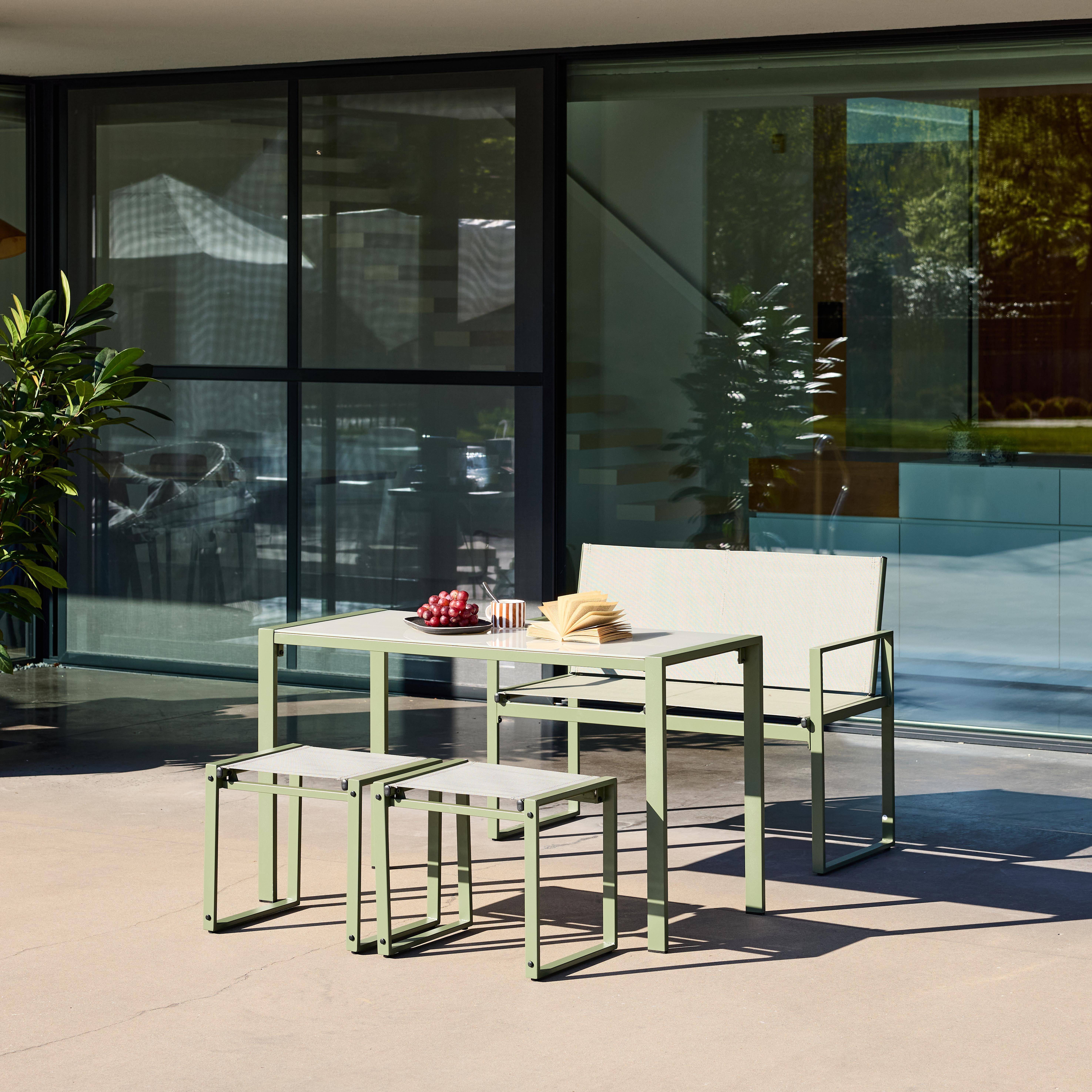 Tuintafel + 4 zitplaatsen inschuifbare set van staal en textileen kaki 125 x 55 x 74,5 cm- Tavena,sweeek,Photo1