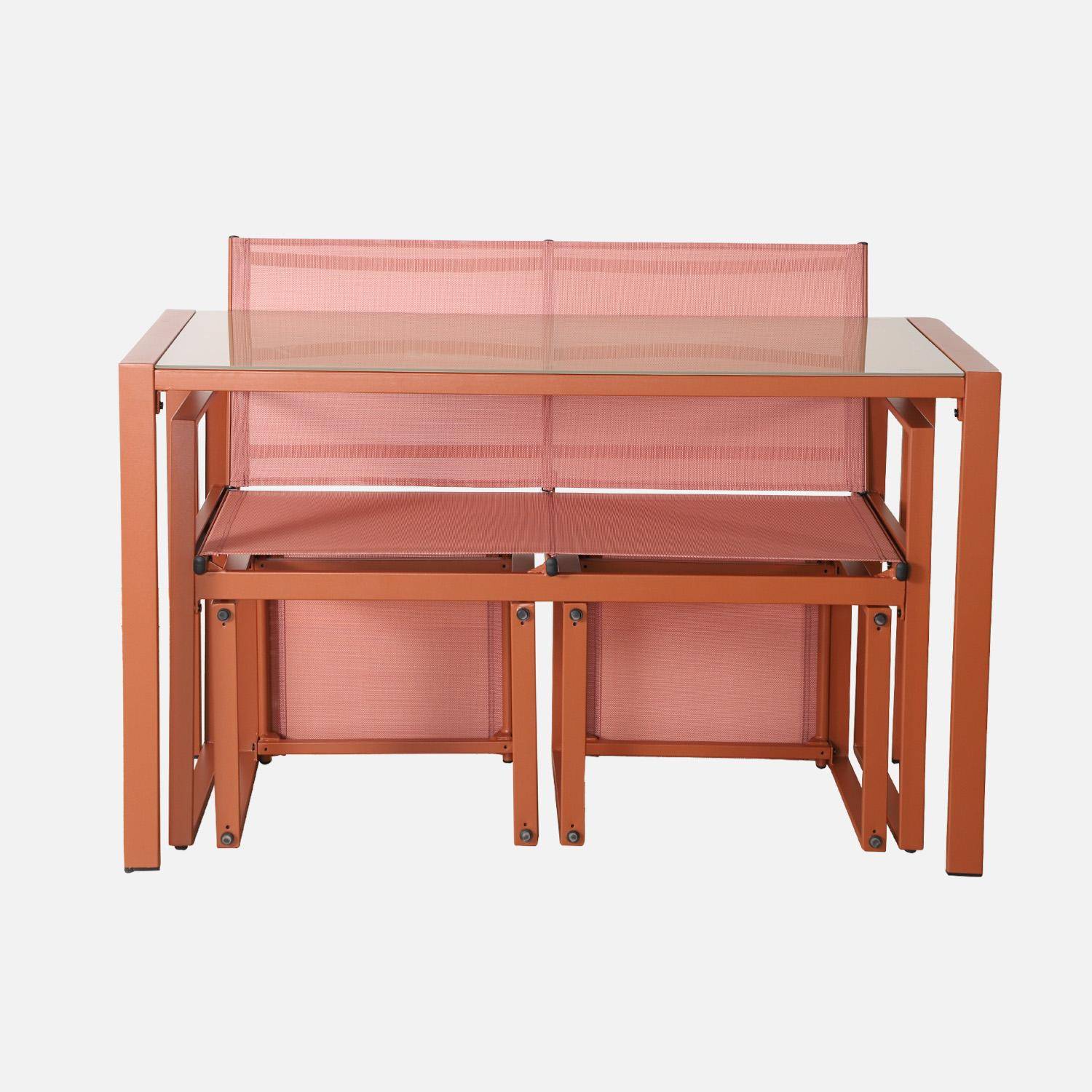 Tavolo da giardino incastrabile in acciaio e textilene e 4 sedute, Tavena, Terracotta, 125x59.5x74 cm,sweeek,Photo2