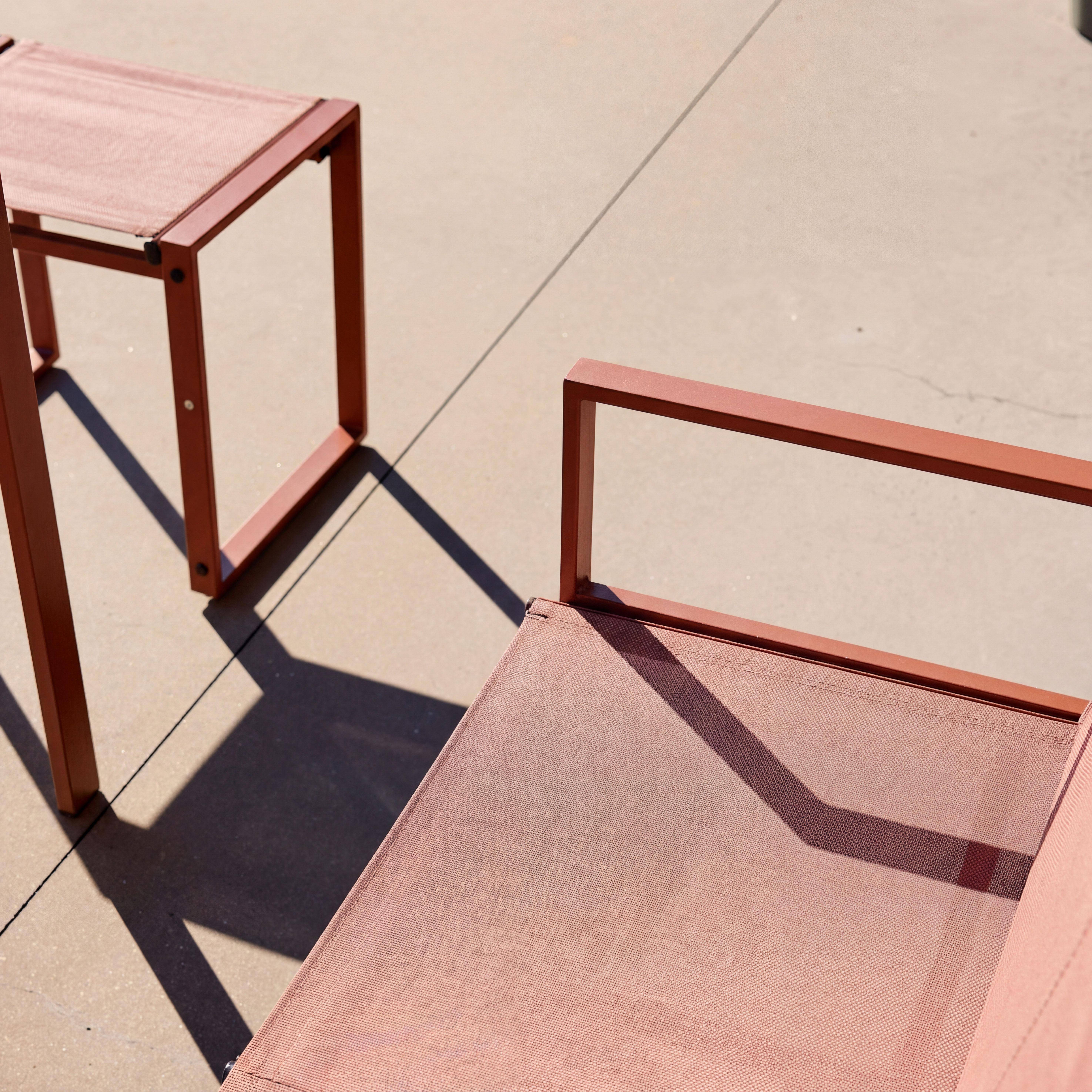 Tuintafel + 4 zitplaatsen inschuifbare set van staal en textileen terracotta 125 x 55 x 74,5 cm- Tavena Photo4