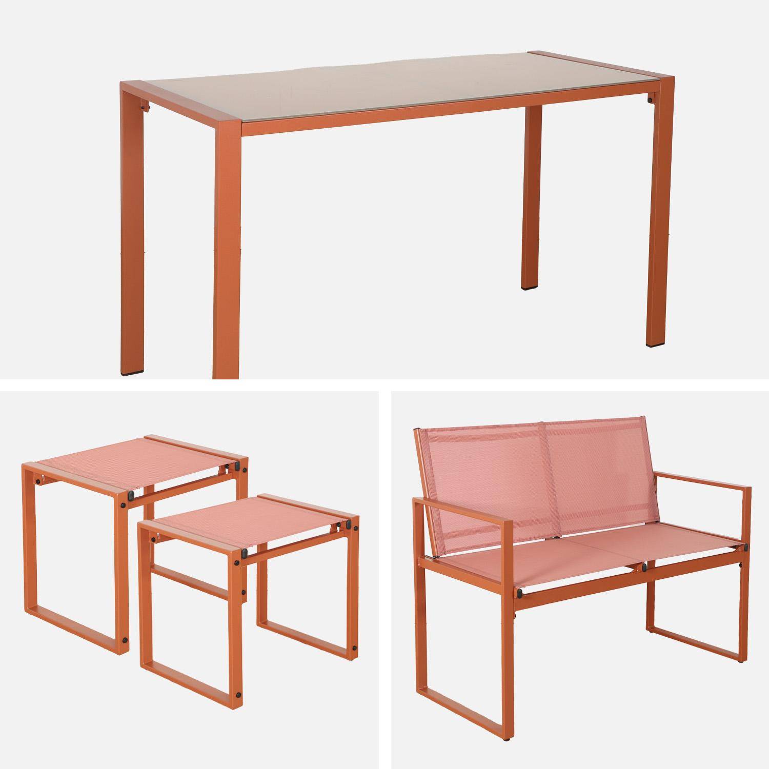 Tavolo da giardino incastrabile in acciaio e textilene e 4 sedute, Tavena, Terracotta, 125x59.5x74 cm,sweeek,Photo3