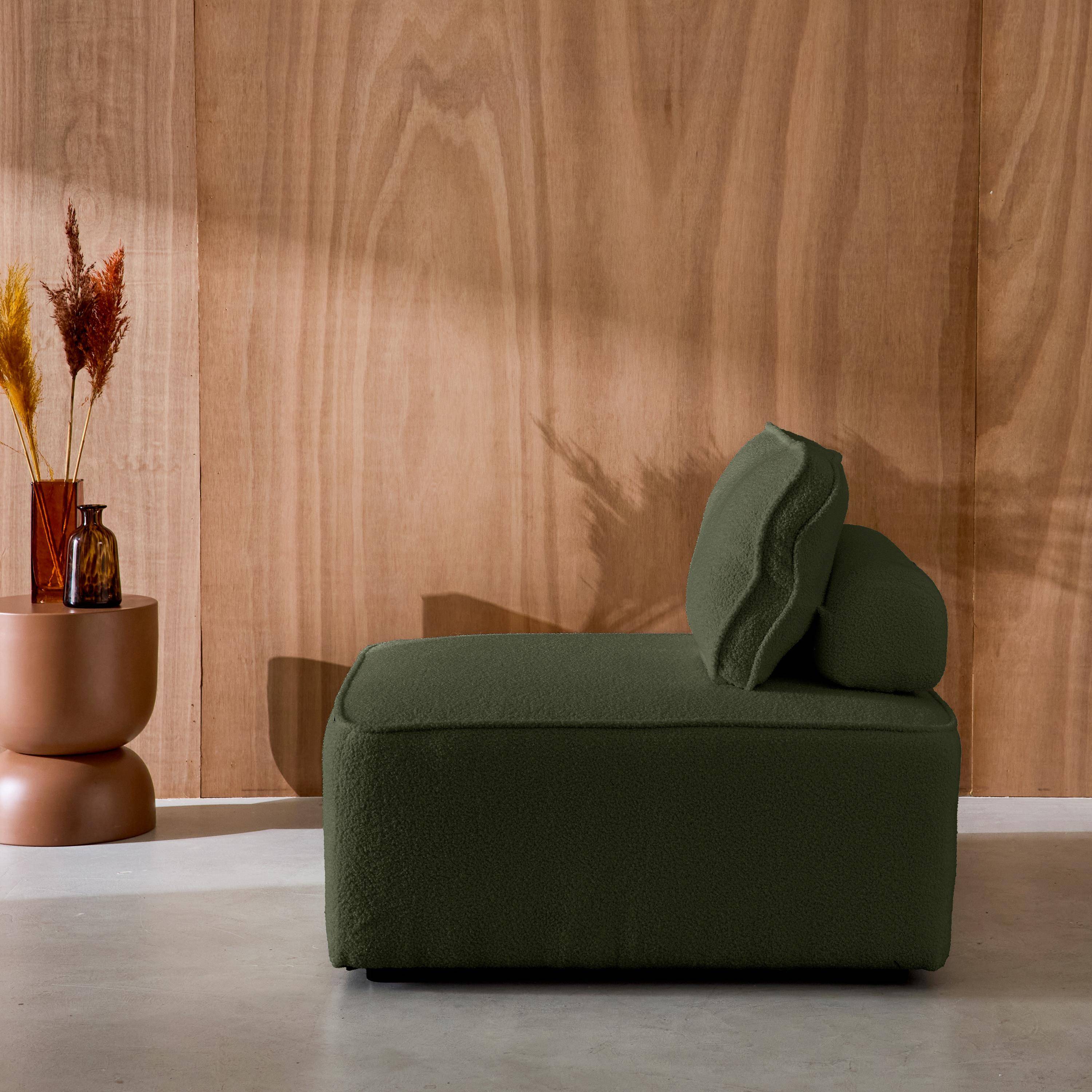 Módulo para sofá modular em boucle, 1 lugar, Bao, Verde caqui, 90x90x74 cm,sweeek,Photo2