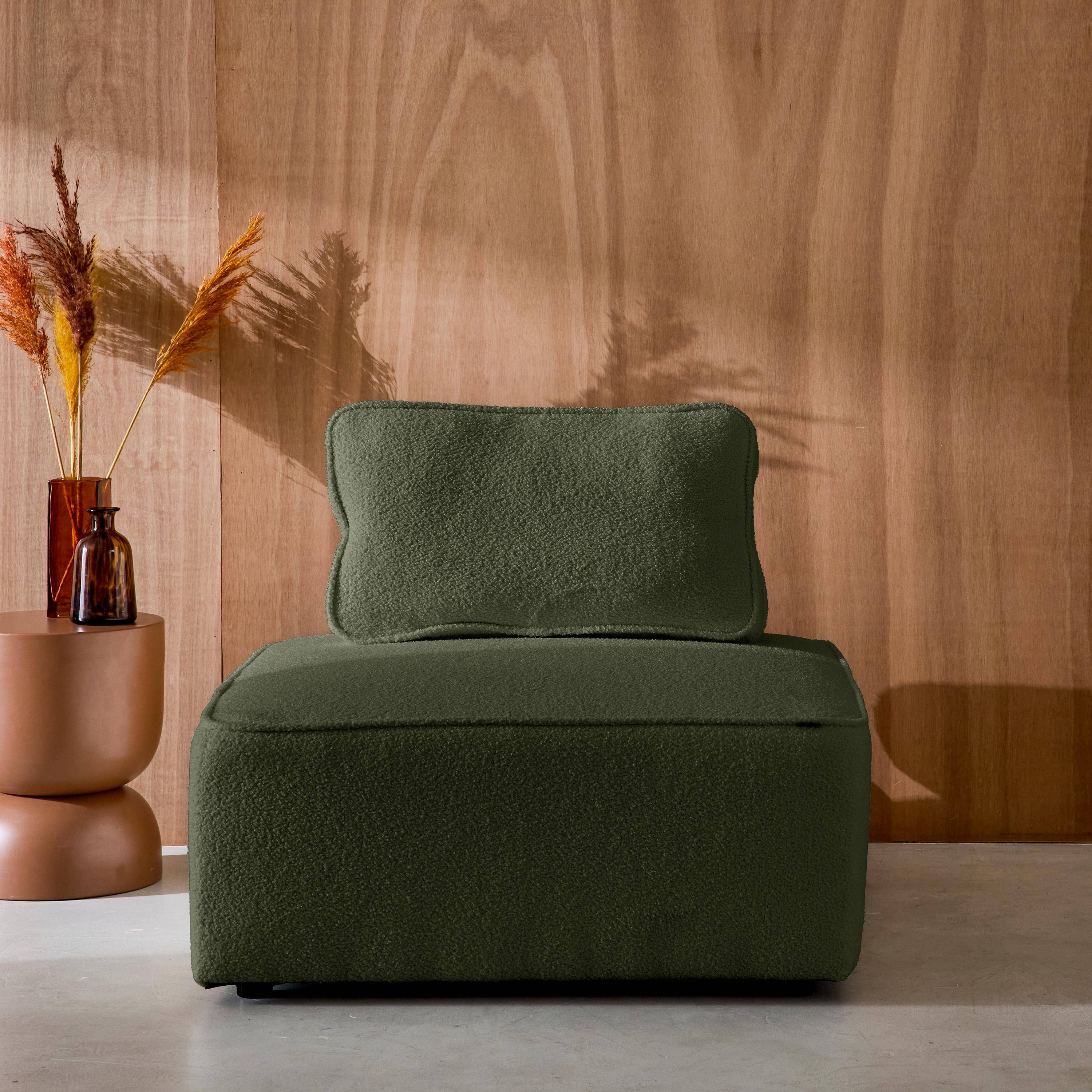 Módulo para sofá modular em boucle, 1 lugar, Bao, Verde caqui, 90x90x74 cm,sweeek,Photo1