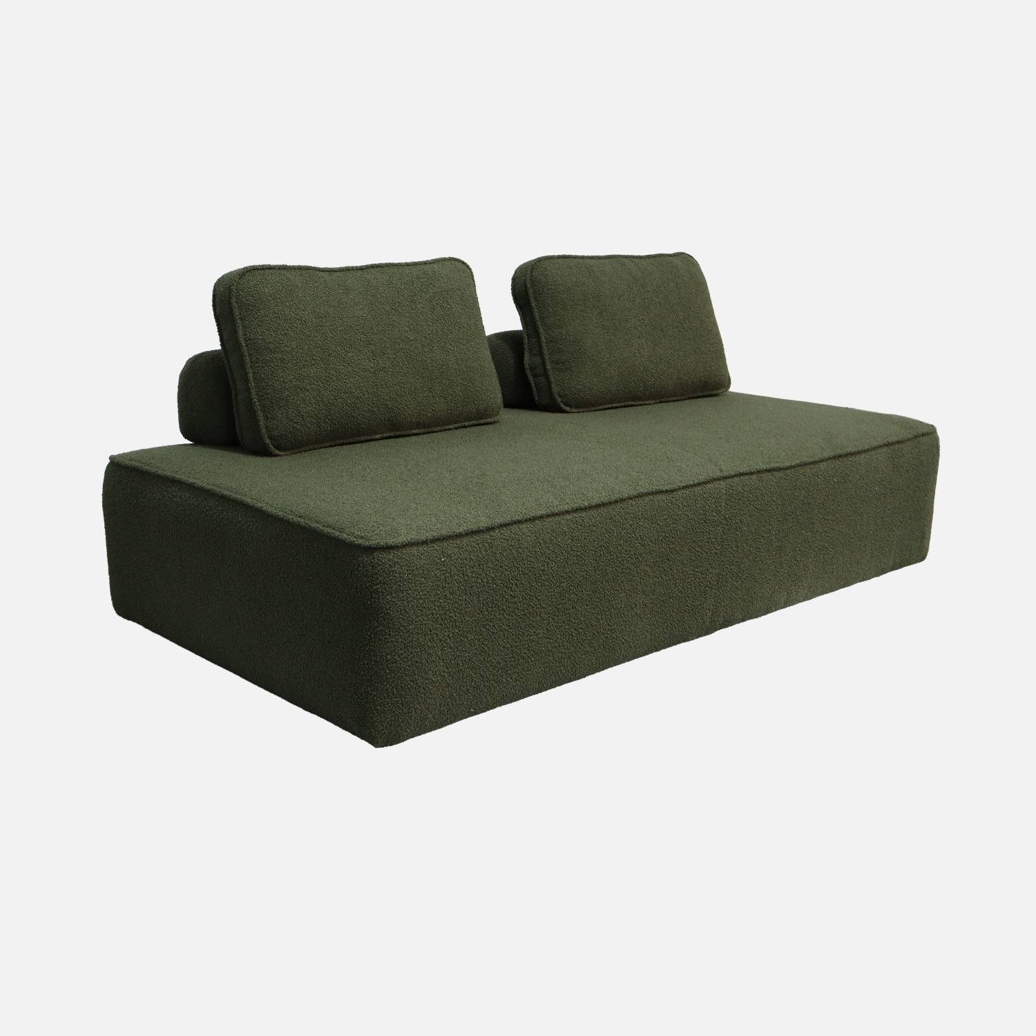Chauffeuse modulable tissu bouclette kaki 2 places