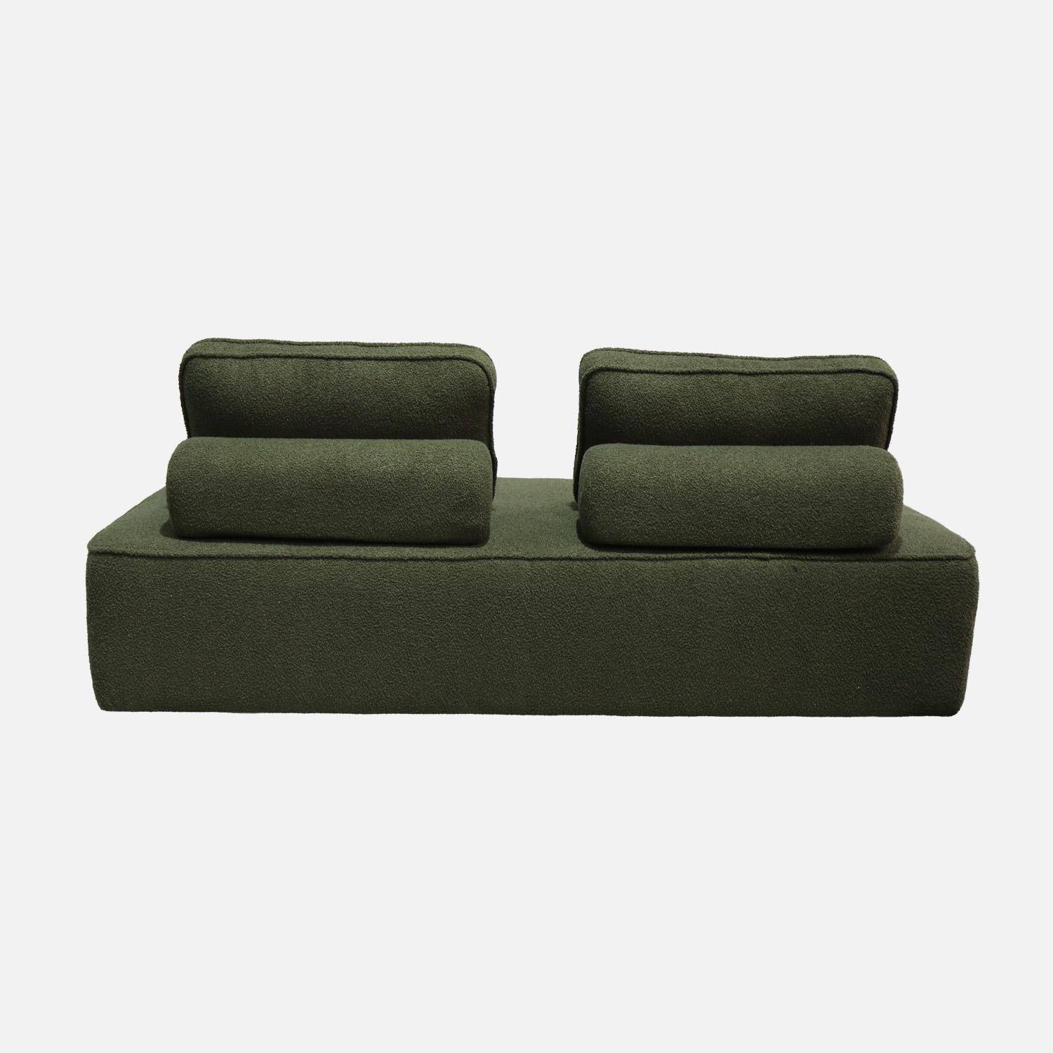 Chauffeuse pour canapé modulable tissu bouclette kaki 2 places Bao, L 180 x P 90 x H 74cm Photo3