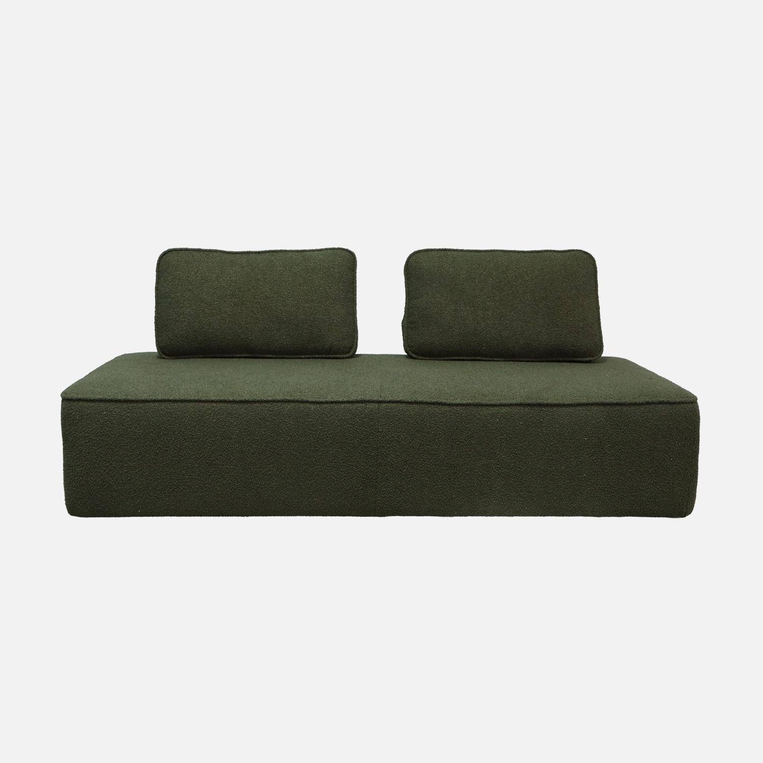 Chauffeuse pour canapé modulable tissu bouclette kaki 2 places Bao, L 180 x P 90 x H 74cm Photo2