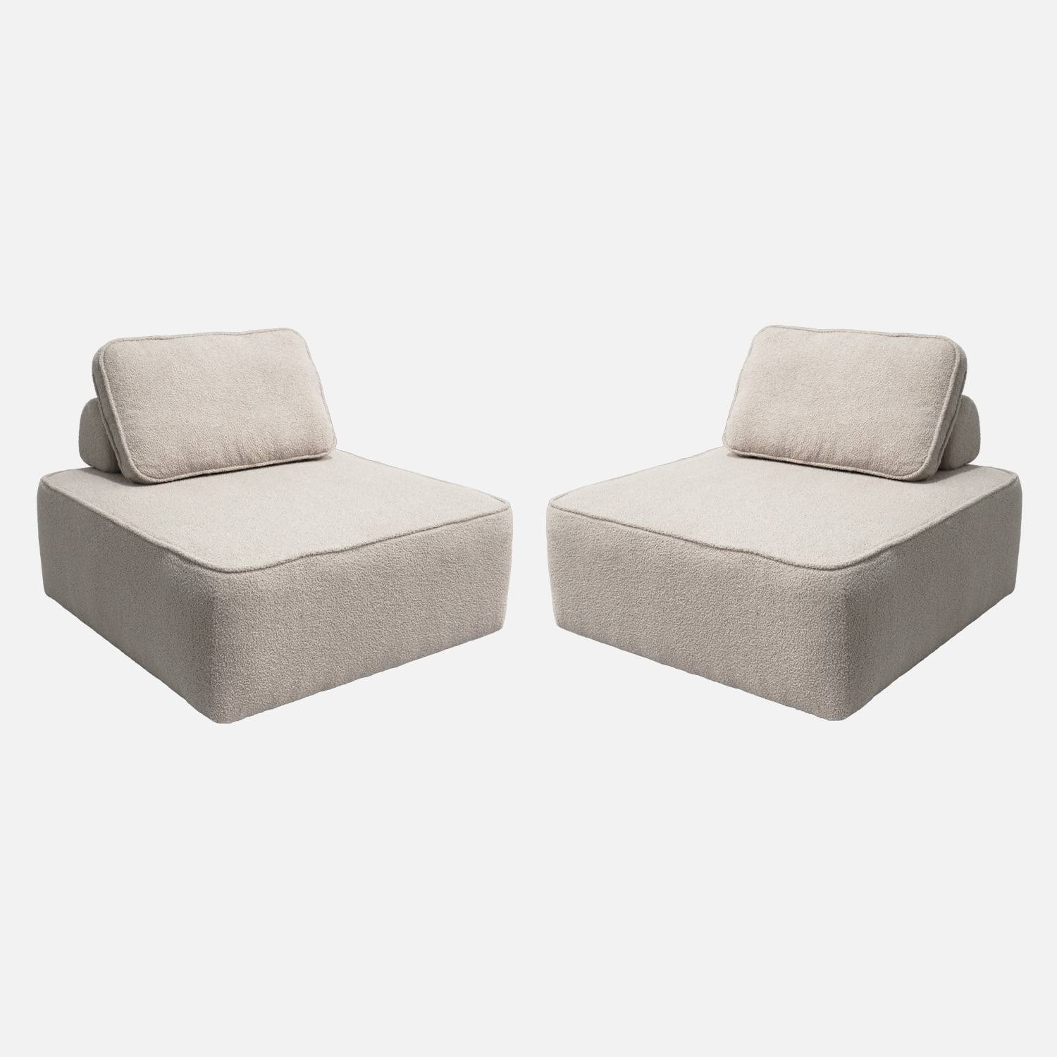 Chauffeuse modulable tissu bouclette beige 1 place (lot de 2)