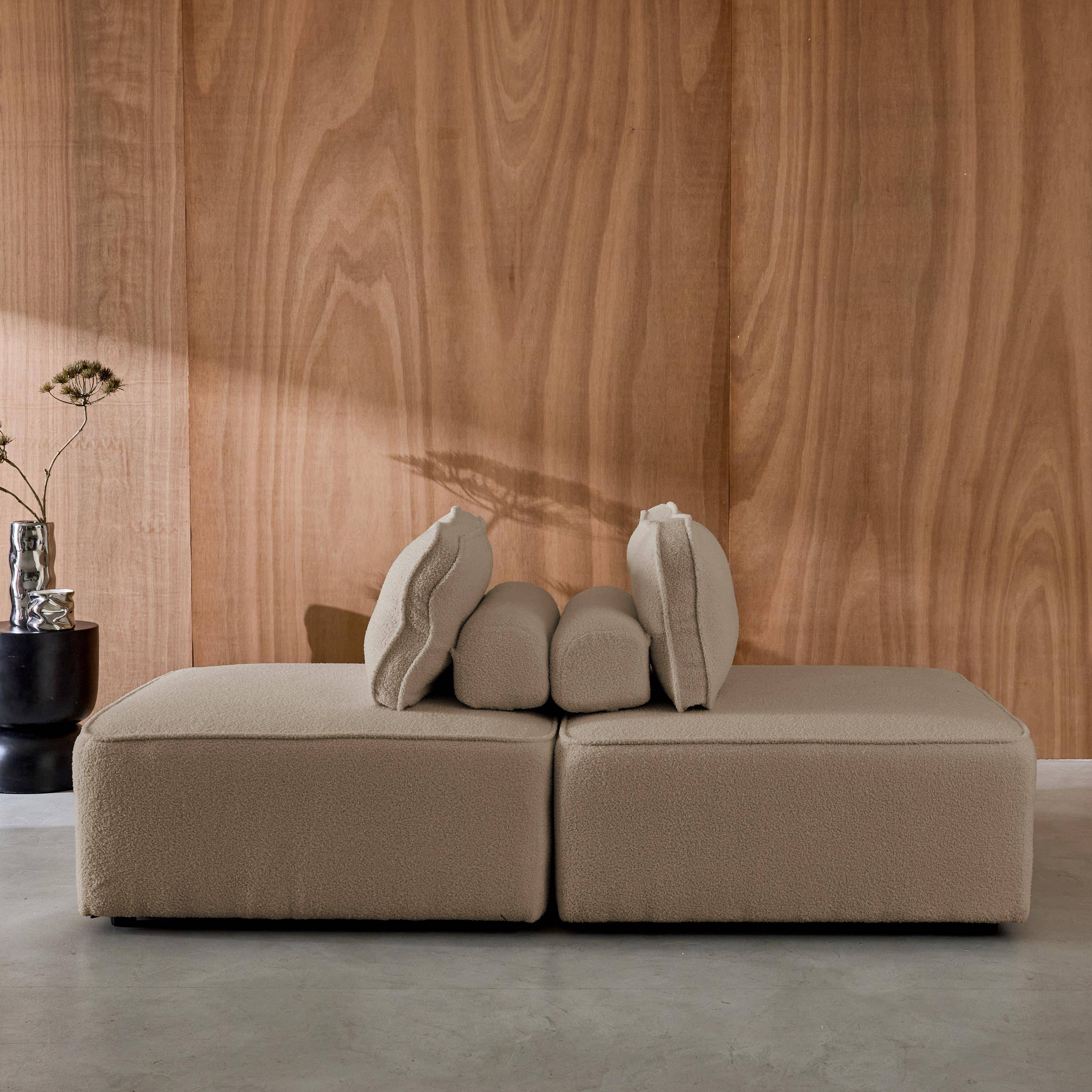 Sofá modular en tejido borreguito, 2 plazas, Bao, Beige, 90x90x74 cm Photo4