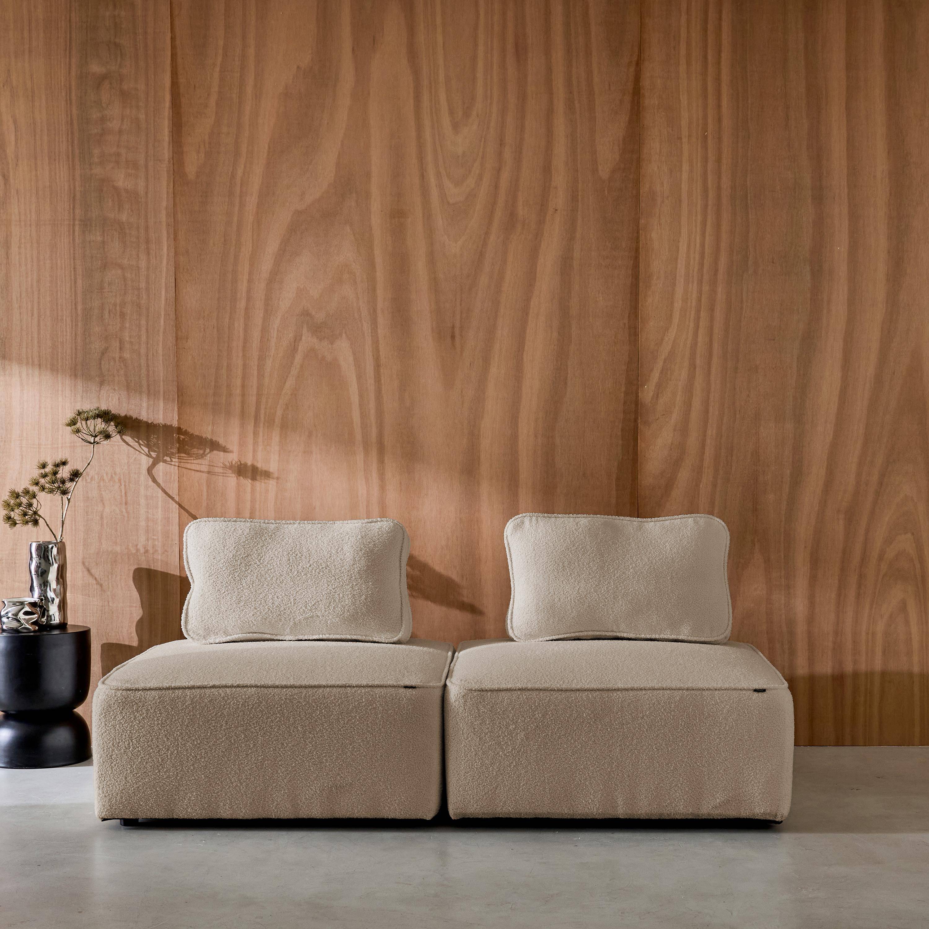 Sofá modular en tejido borreguito, 2 plazas, Bao, Beige, 90x90x74 cm,sweeek,Photo2