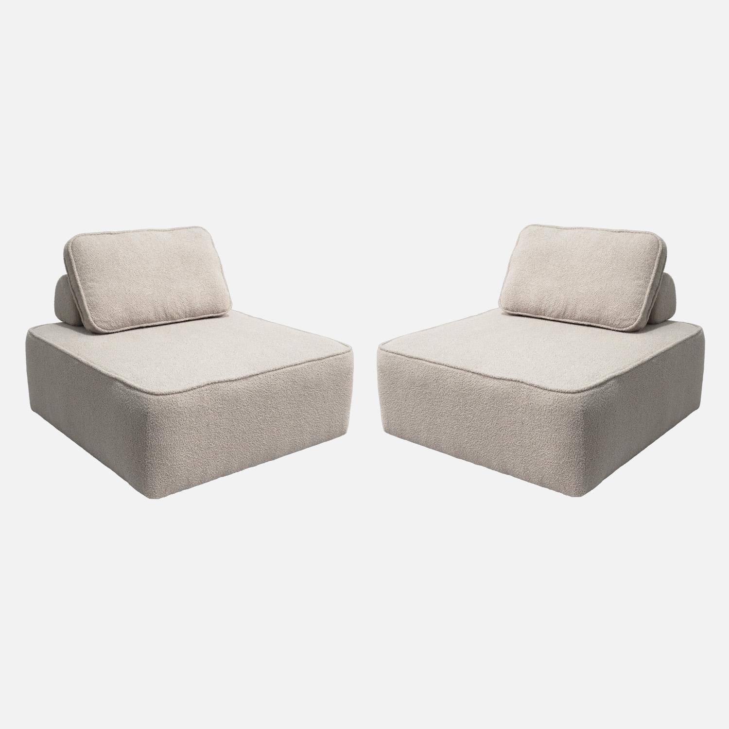 Lot de 2 chauffeuses pour canapé modulable tissu bouclette beige 1 place Bao, L 90 x P 90 x H 74cm Photo1