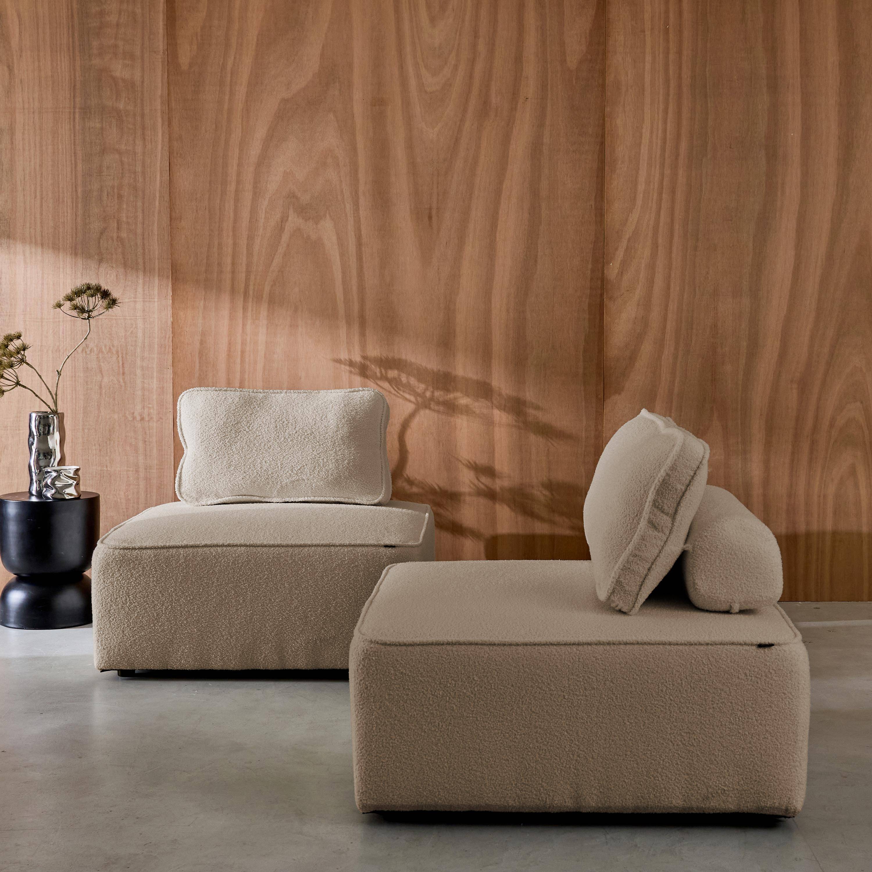 Sofá modular en tejido borreguito, 2 plazas, Bao, Beige, 90x90x74 cm Photo3