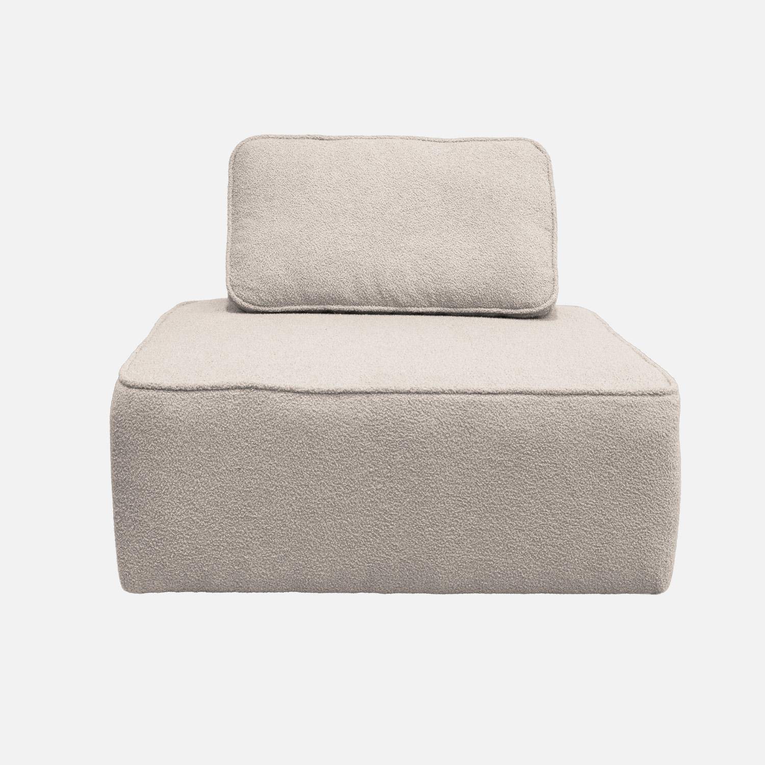 Lot de 3 chauffeuses pour canapé modulable tissu bouclette beige 1 place Bao, L 90 x P 90 x H 74cm Photo3