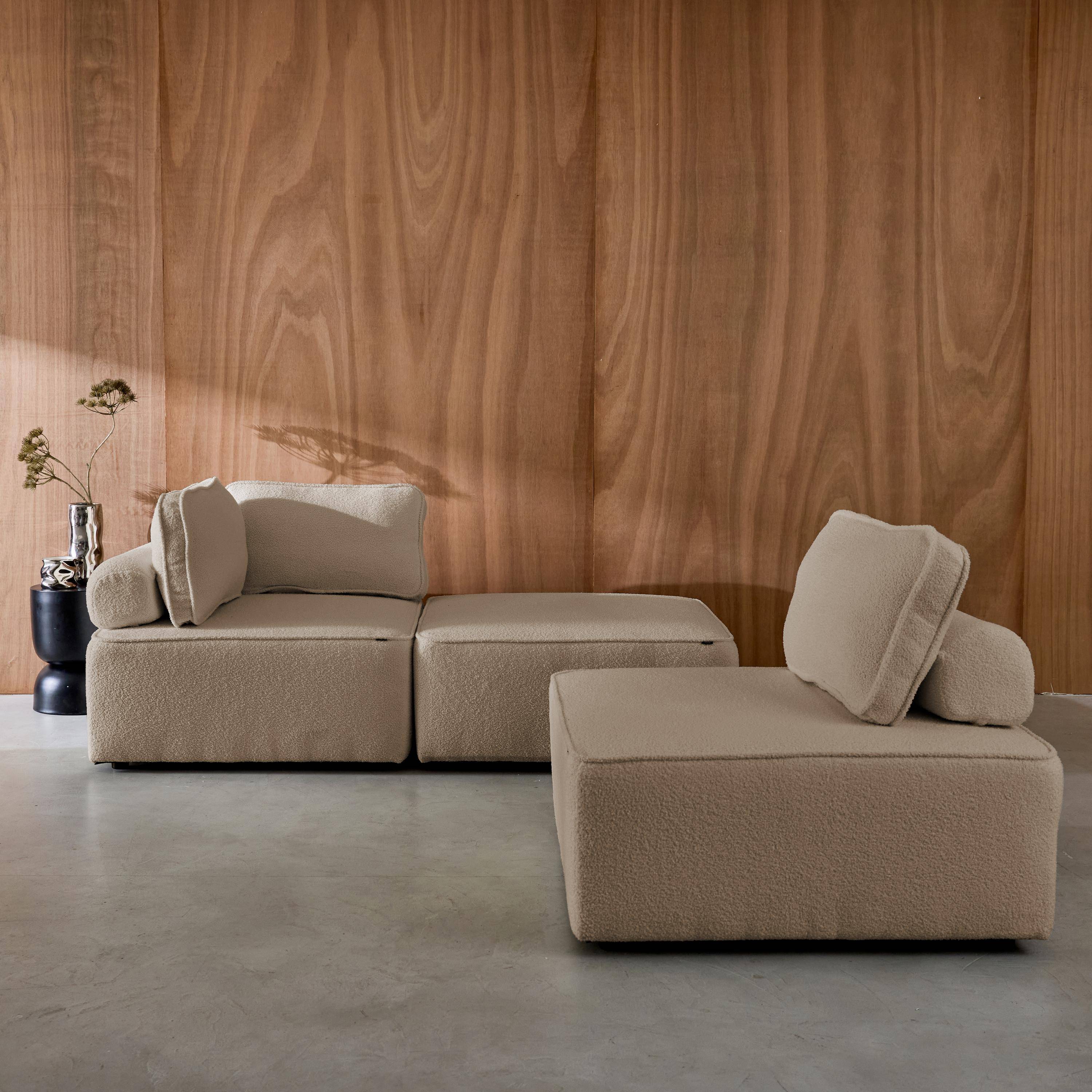Sofá modular en tejido borreguito, 3 plazas, Bao, Beige, 90x90x74 cm,sweeek,Photo4