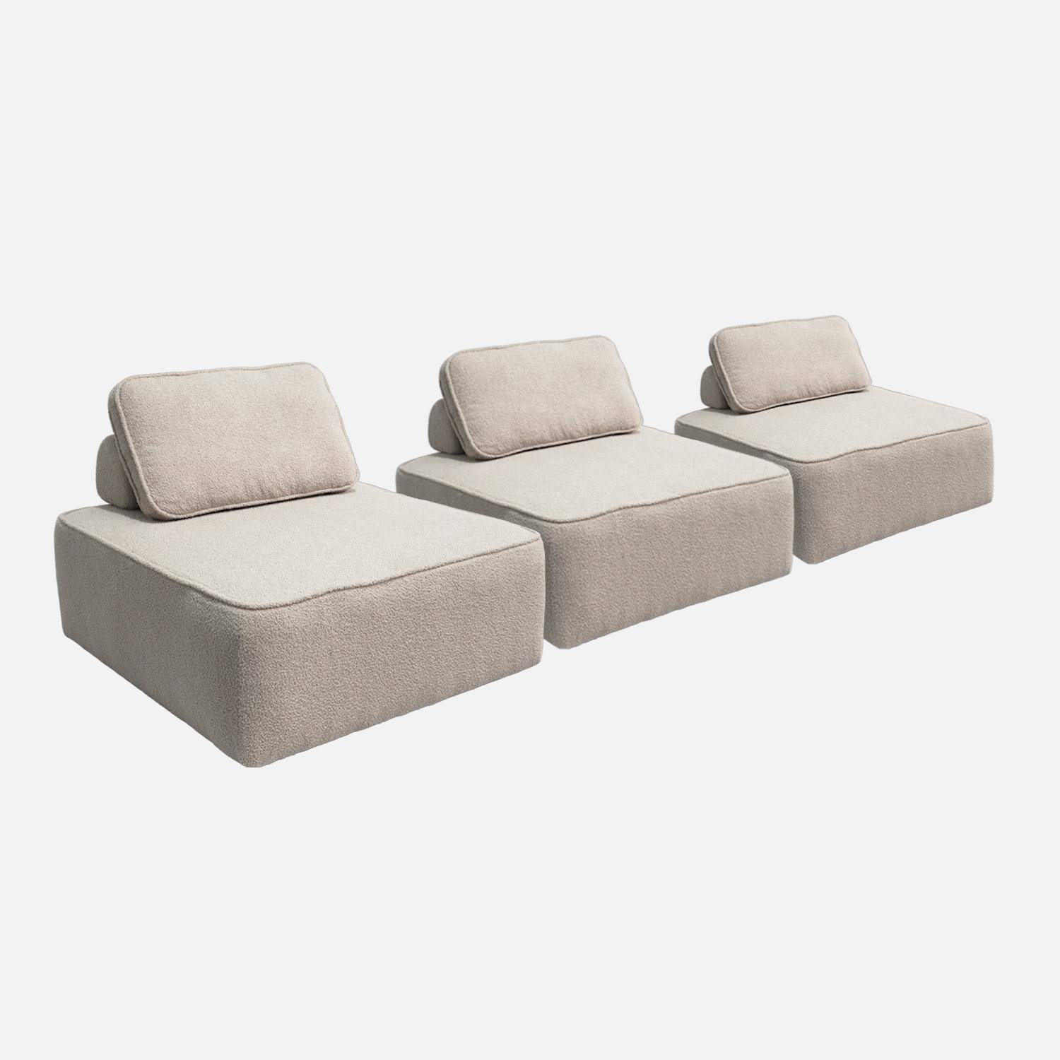 Sofá modular en tejido borreguito, 3 plazas, Bao, Beige, 90x90x74 cm,sweeek,Photo5