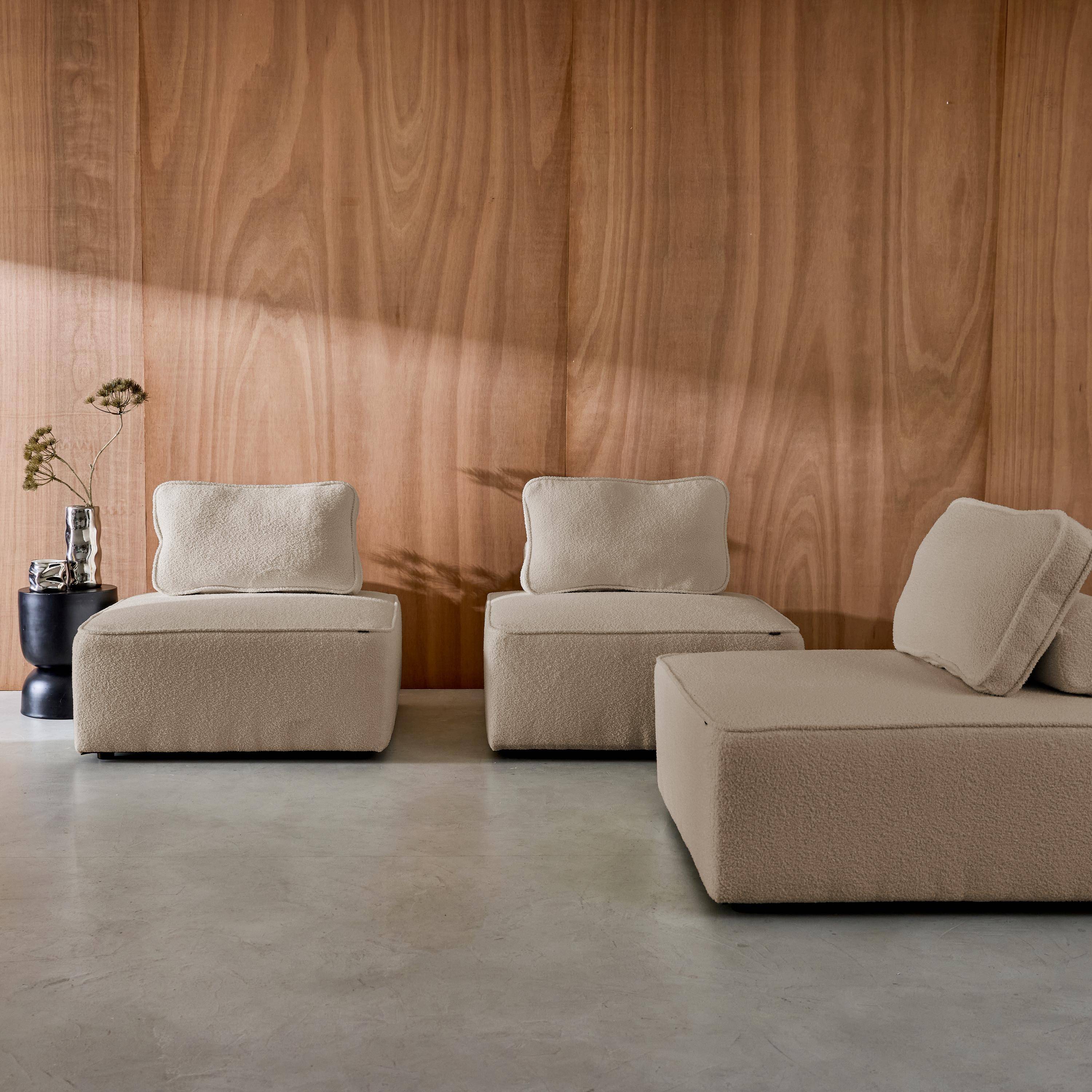 Sofá modular en tejido borreguito, 3 plazas, Bao, Beige, 90x90x74 cm Photo2