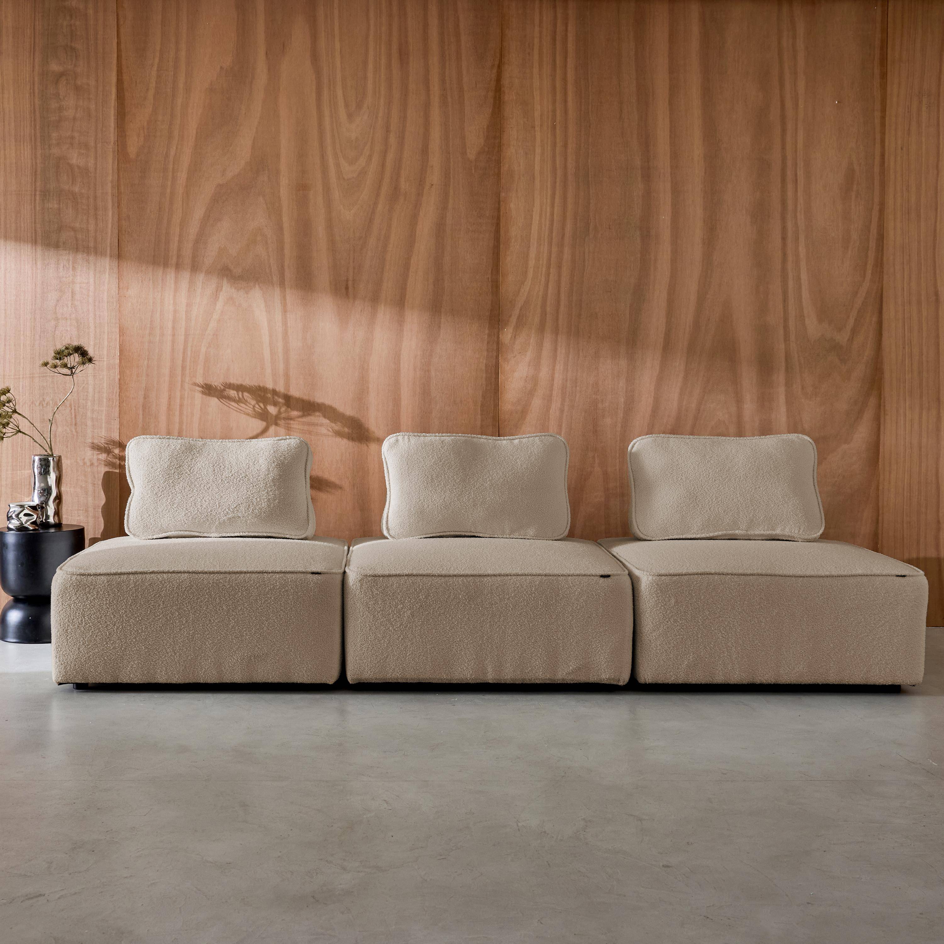 Sofá modular en tejido borreguito, 3 plazas, Bao, Beige, 90x90x74 cm Photo3