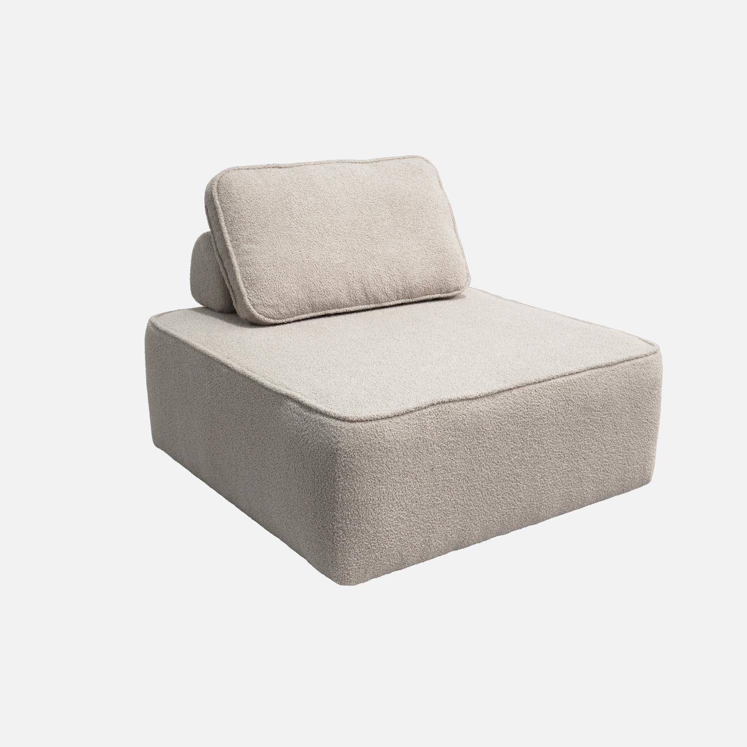 Lot de 3 chauffeuses pour canapé modulable tissu bouclette beige 1 place Bao, L 90 x P 90 x H 74cm Photo2
