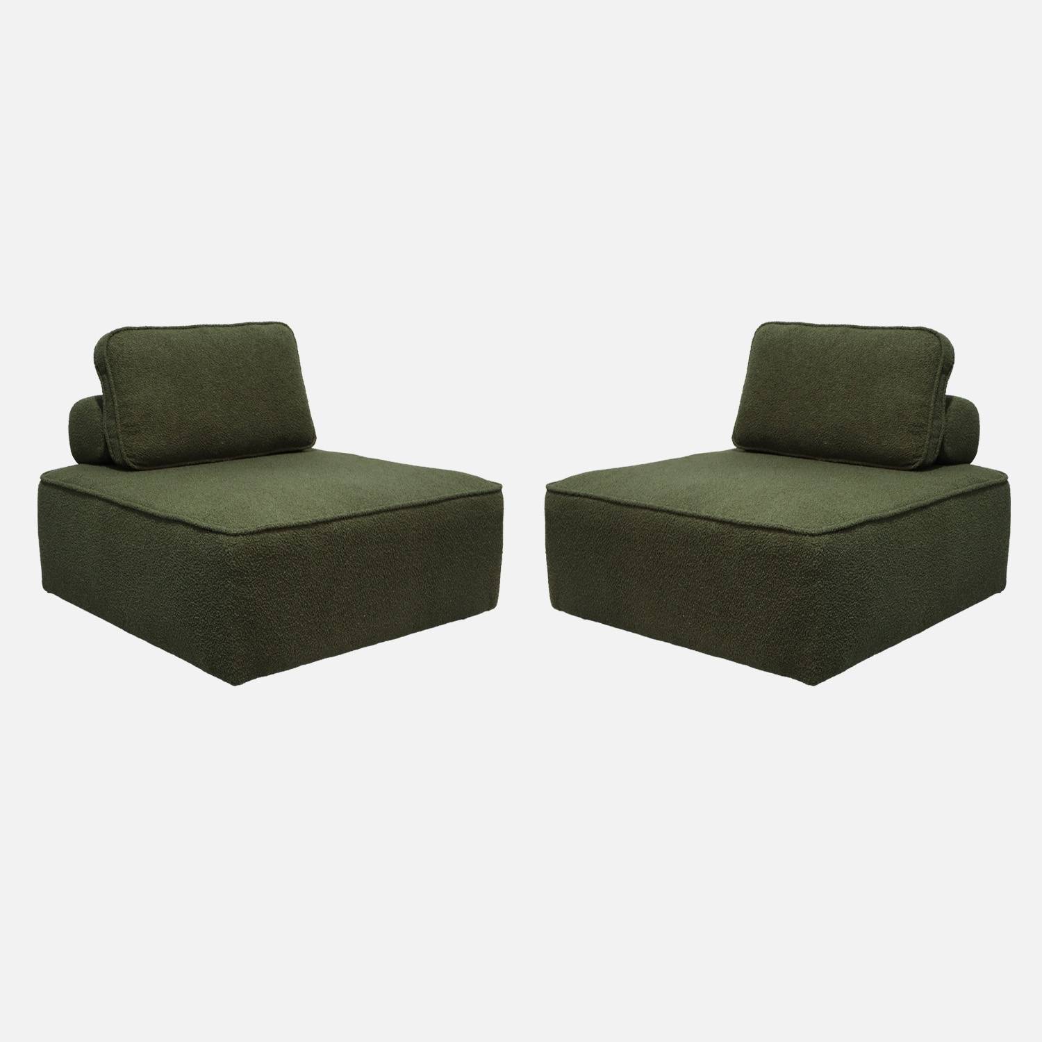 Chauffeuse modulable tissu bouclette kaki 1 place (lot de 2)