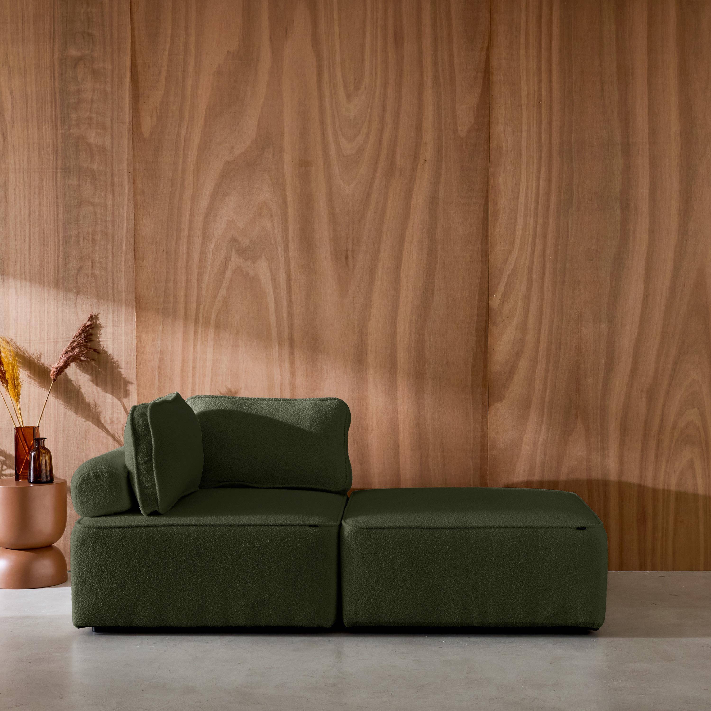 Sofá modular en tejido borreguito, 2 plazas, Bao, Verde kaki, 90x90x74 cm Photo1