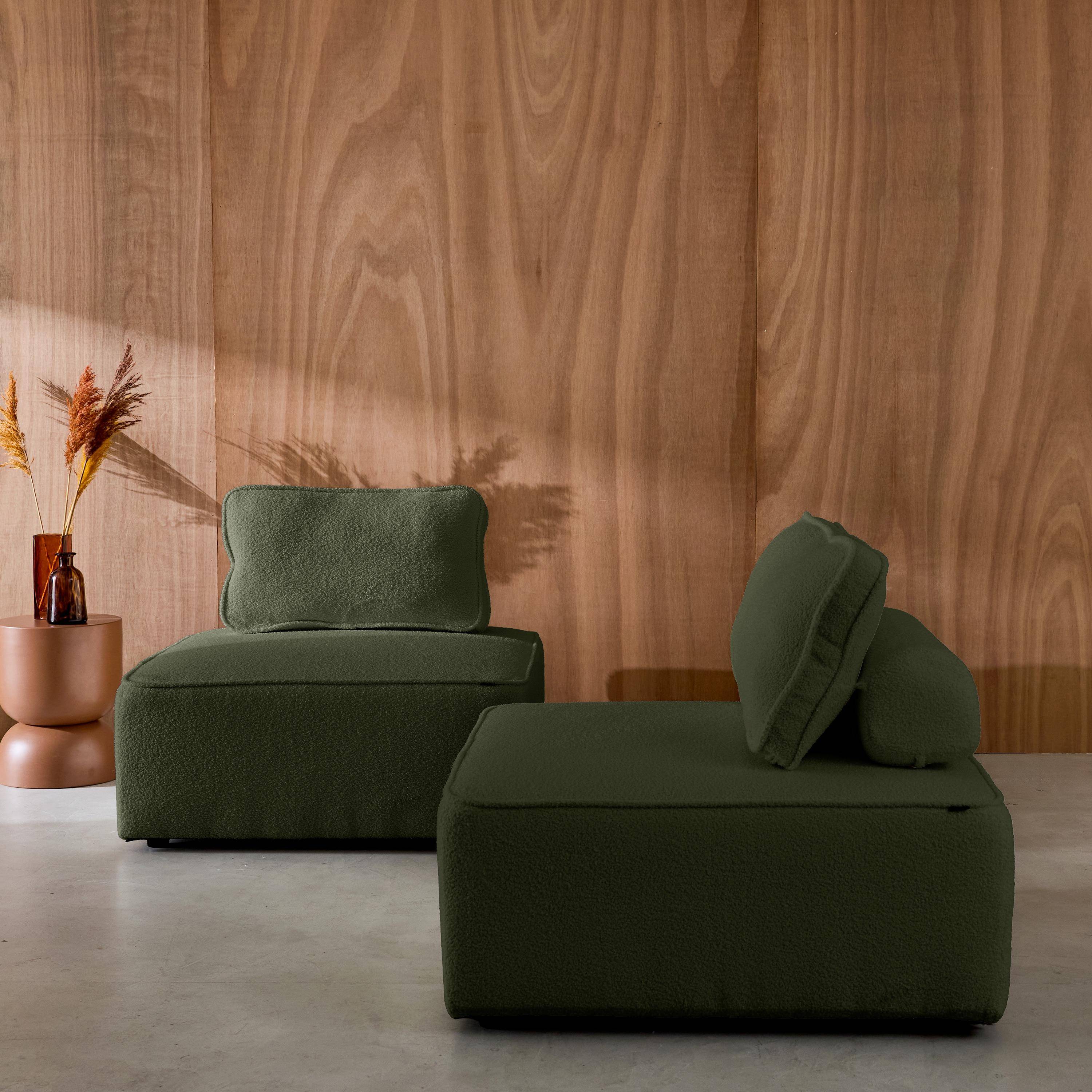 Sofá modular en tejido borreguito, 2 plazas, Bao, Verde kaki, 90x90x74 cm,sweeek,Photo3