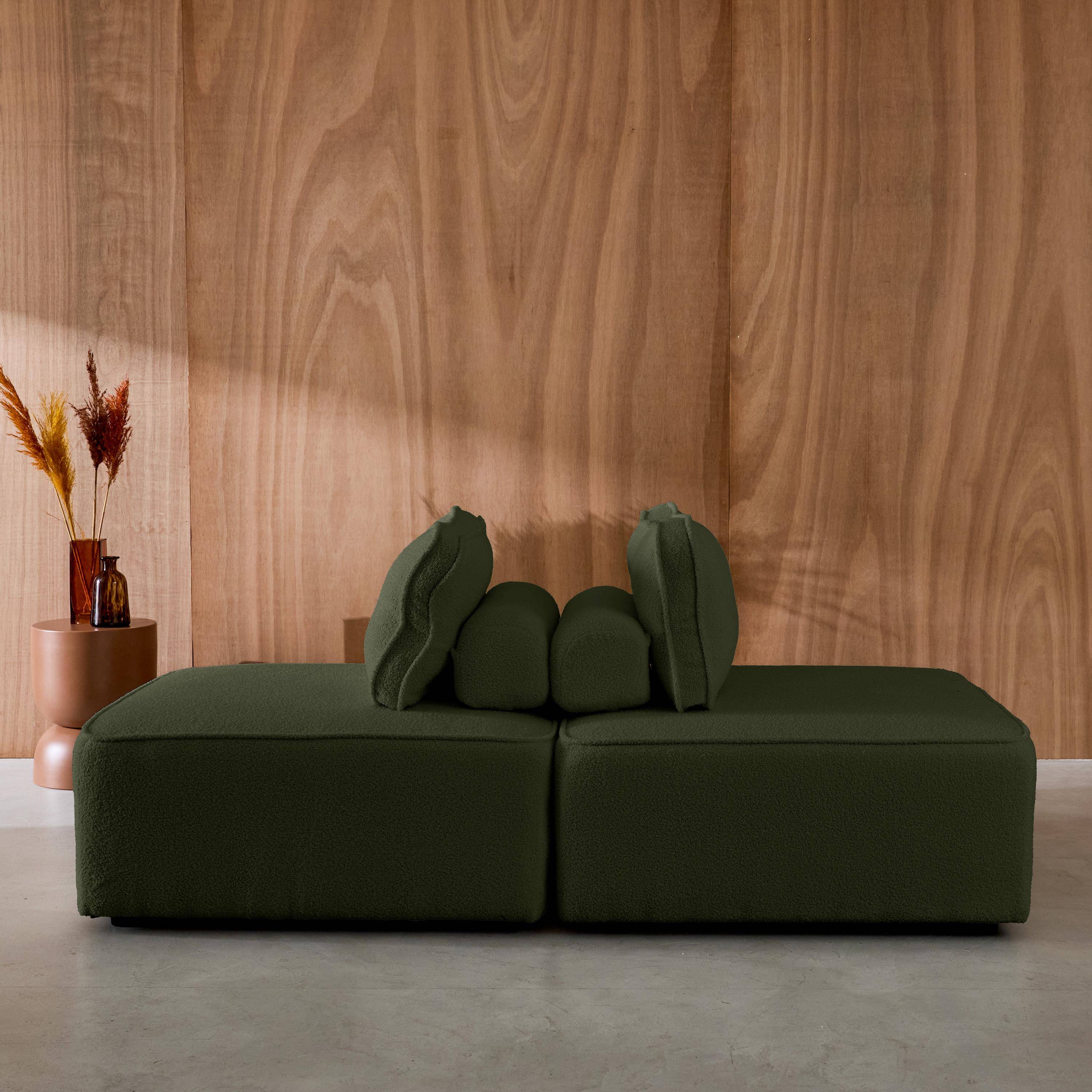 Sofá modular en tejido borreguito, 2 plazas, Bao, Verde kaki, 90x90x74 cm,sweeek,Photo4