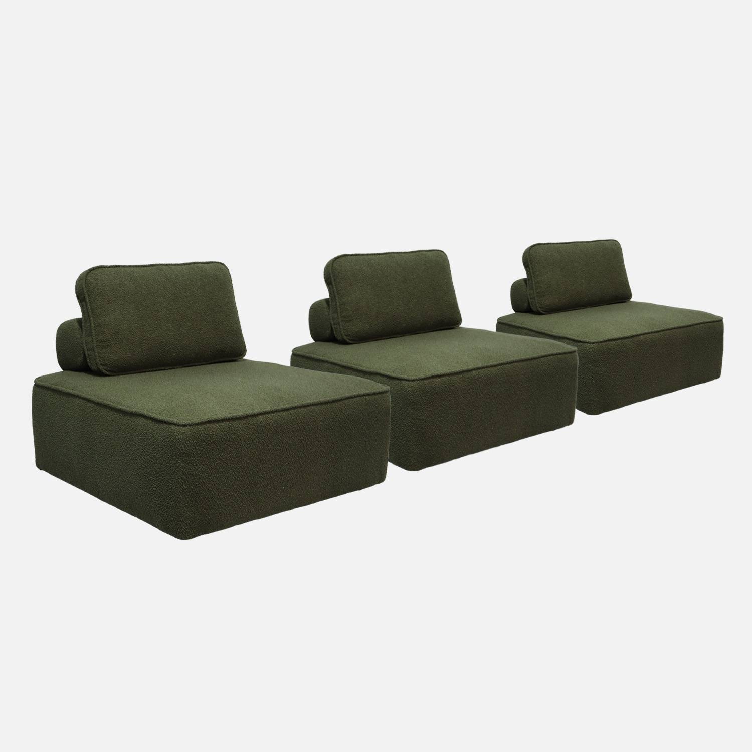 Chauffeuse modulable tissu bouclette kaki 1 place (lot de 3)